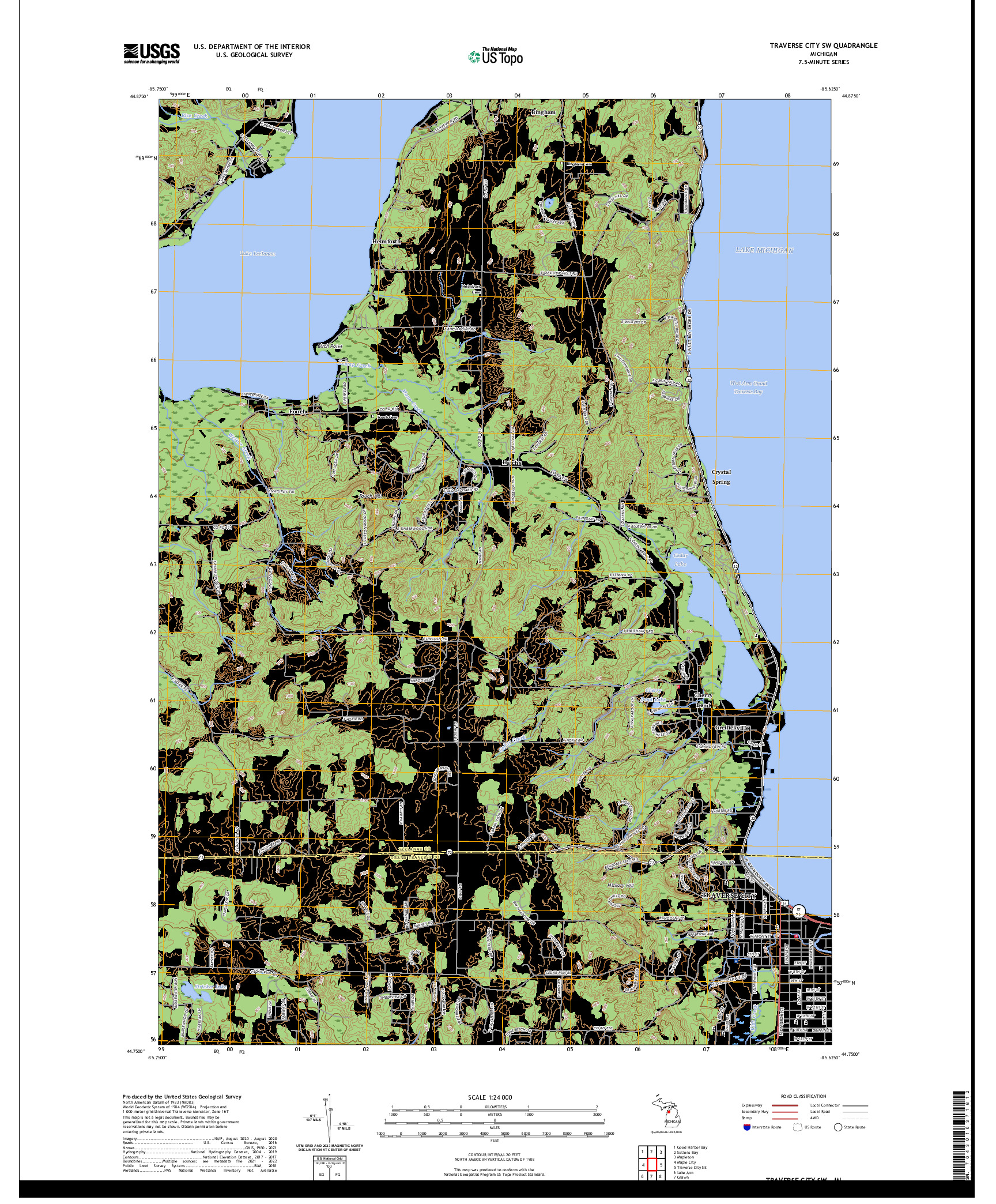 US TOPO 7.5-MINUTE MAP FOR TRAVERSE CITY SW, MI