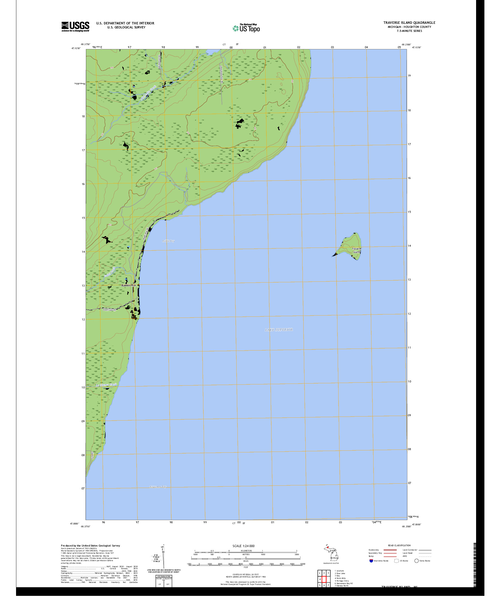 US TOPO 7.5-MINUTE MAP FOR TRAVERSE ISLAND, MI