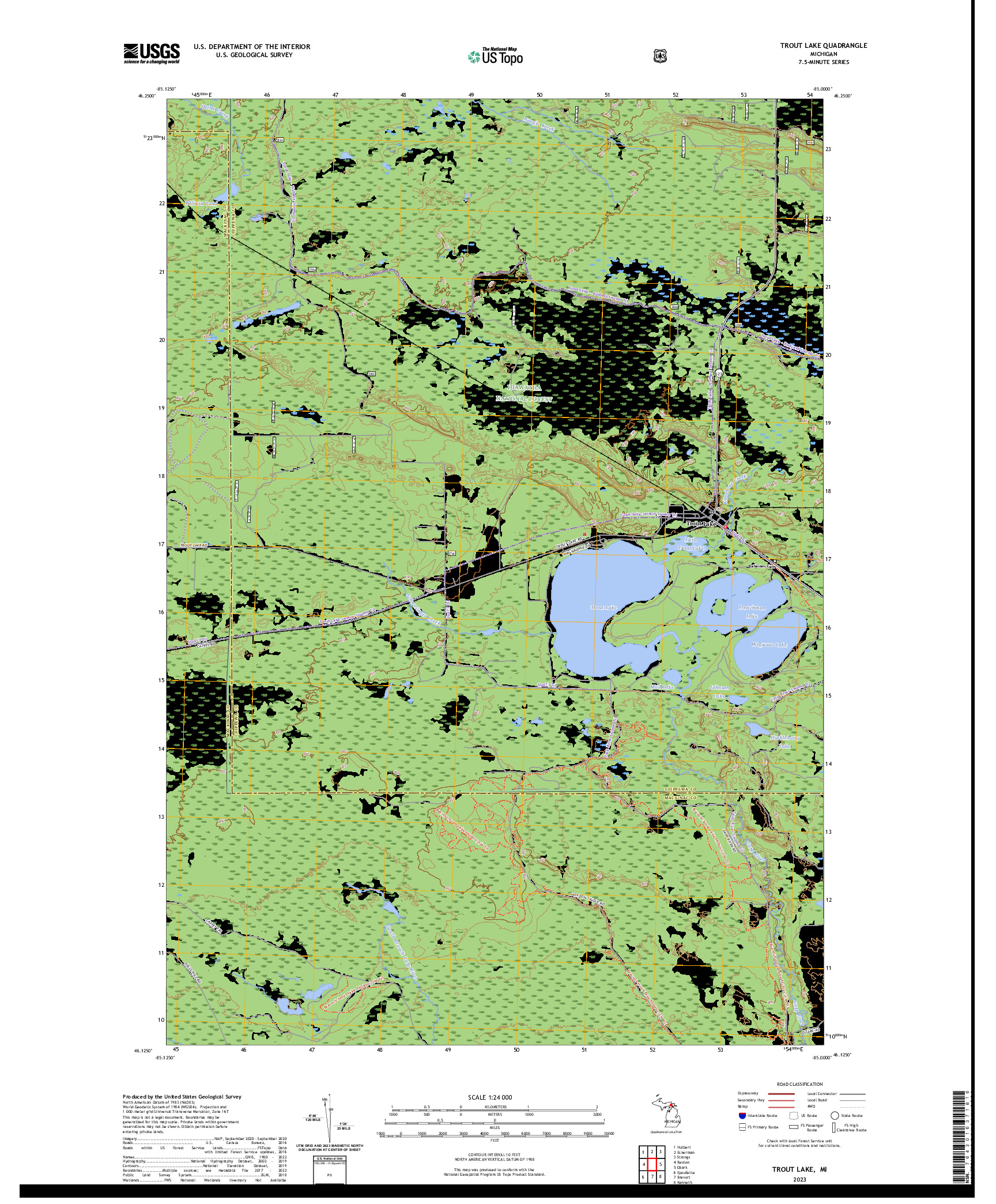 US TOPO 7.5-MINUTE MAP FOR TROUT LAKE, MI