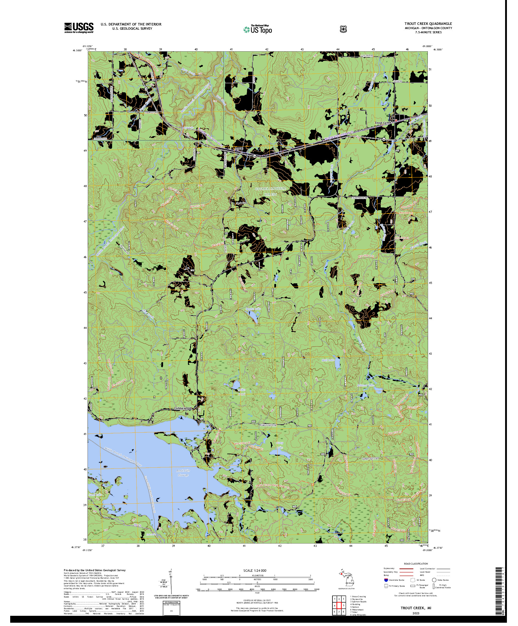 US TOPO 7.5-MINUTE MAP FOR TROUT CREEK, MI