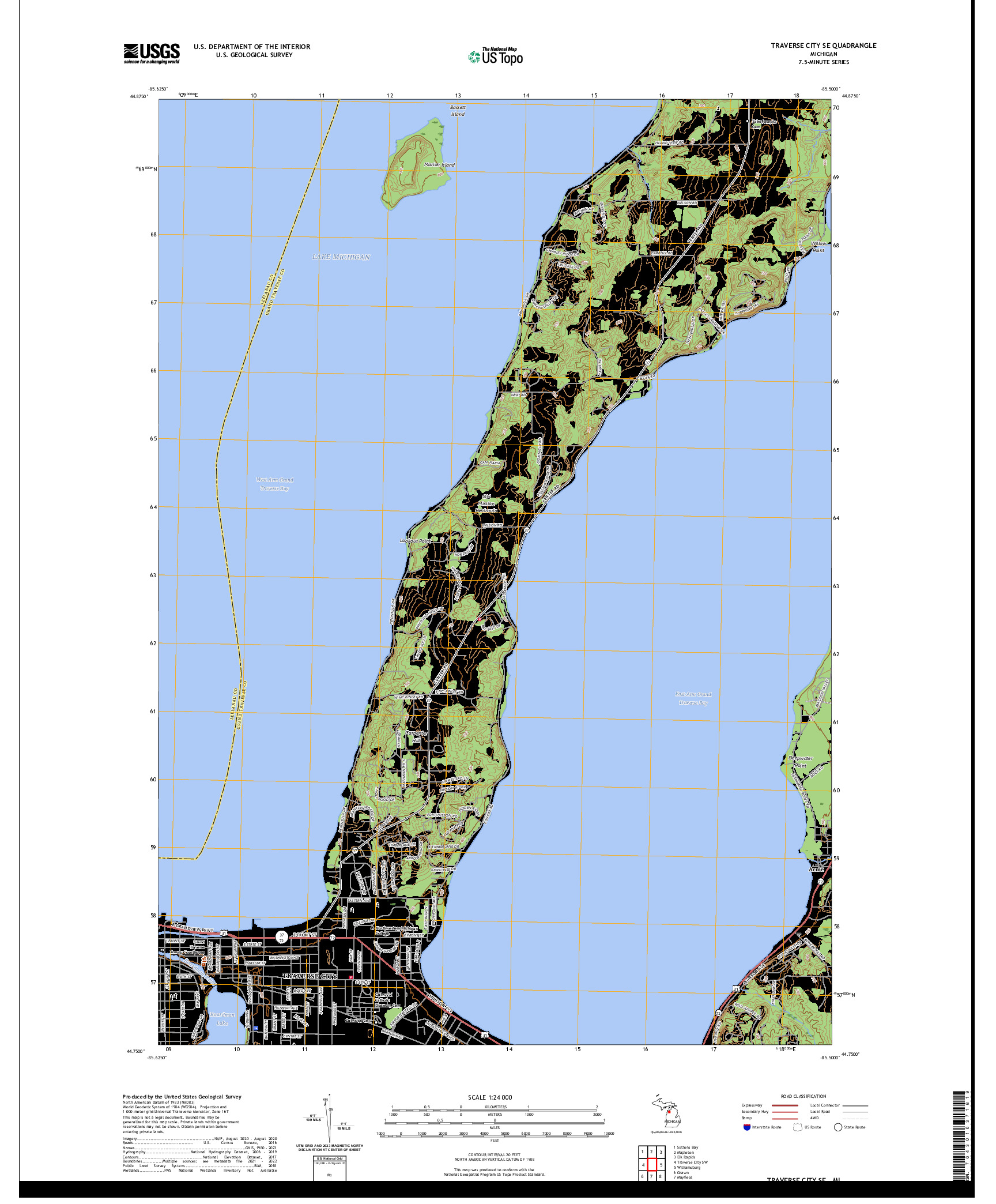 US TOPO 7.5-MINUTE MAP FOR TRAVERSE CITY SE, MI