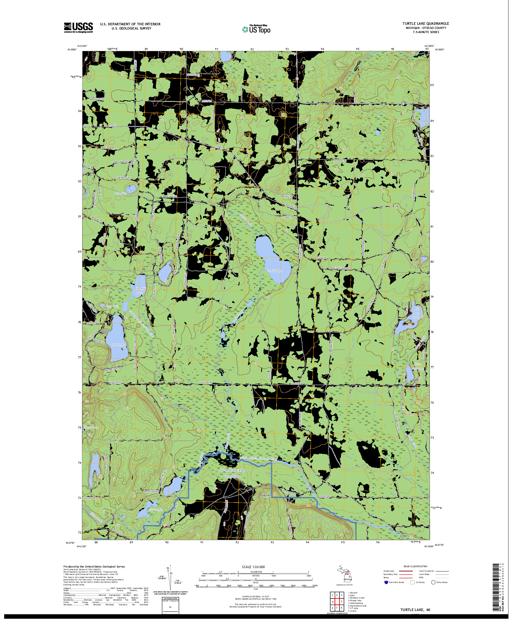 US TOPO 7.5-MINUTE MAP FOR TURTLE LAKE, MI