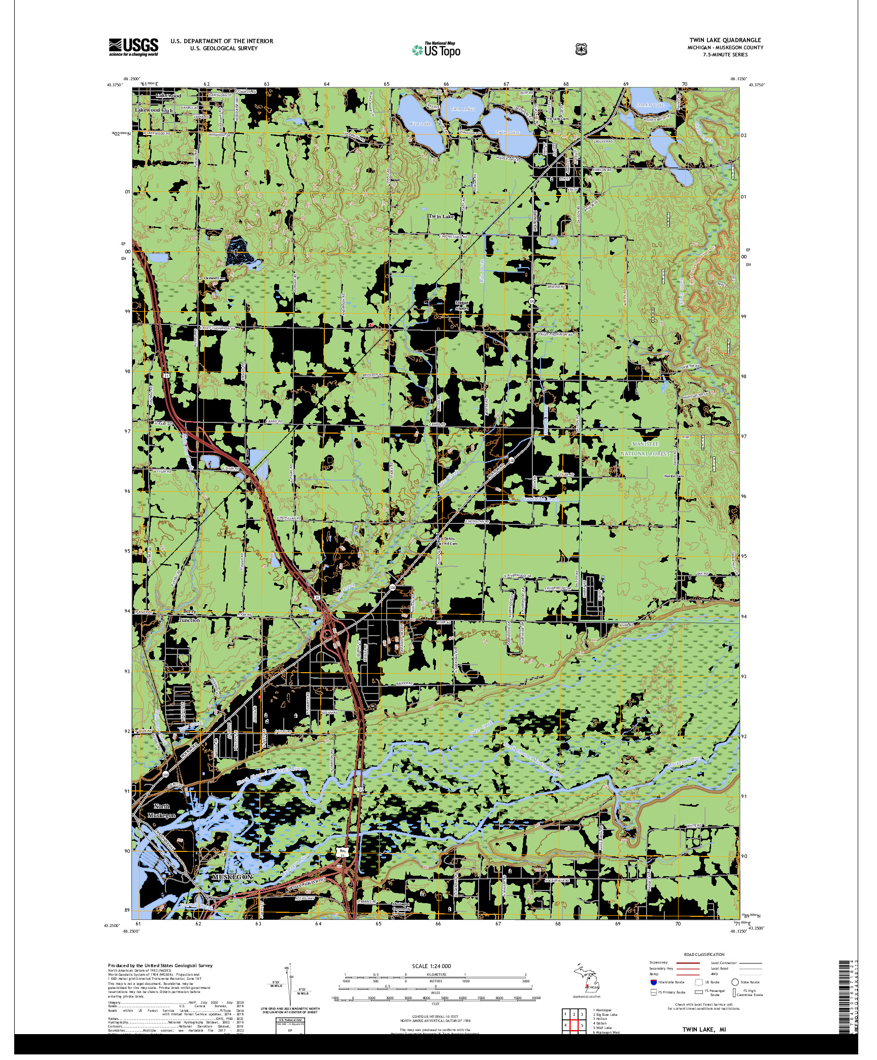 US TOPO 7.5-MINUTE MAP FOR TWIN LAKE, MI