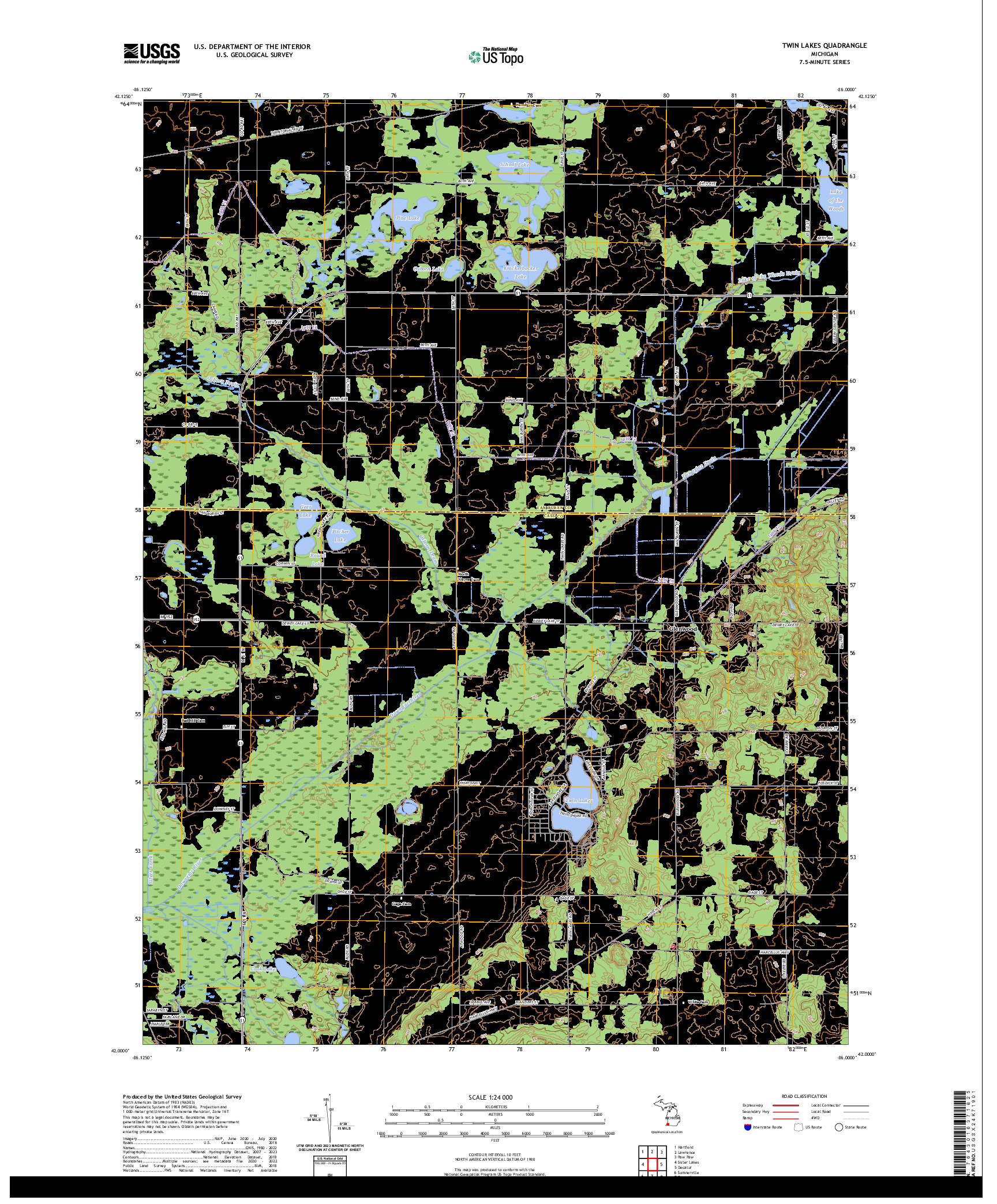 US TOPO 7.5-MINUTE MAP FOR TWIN LAKES, MI