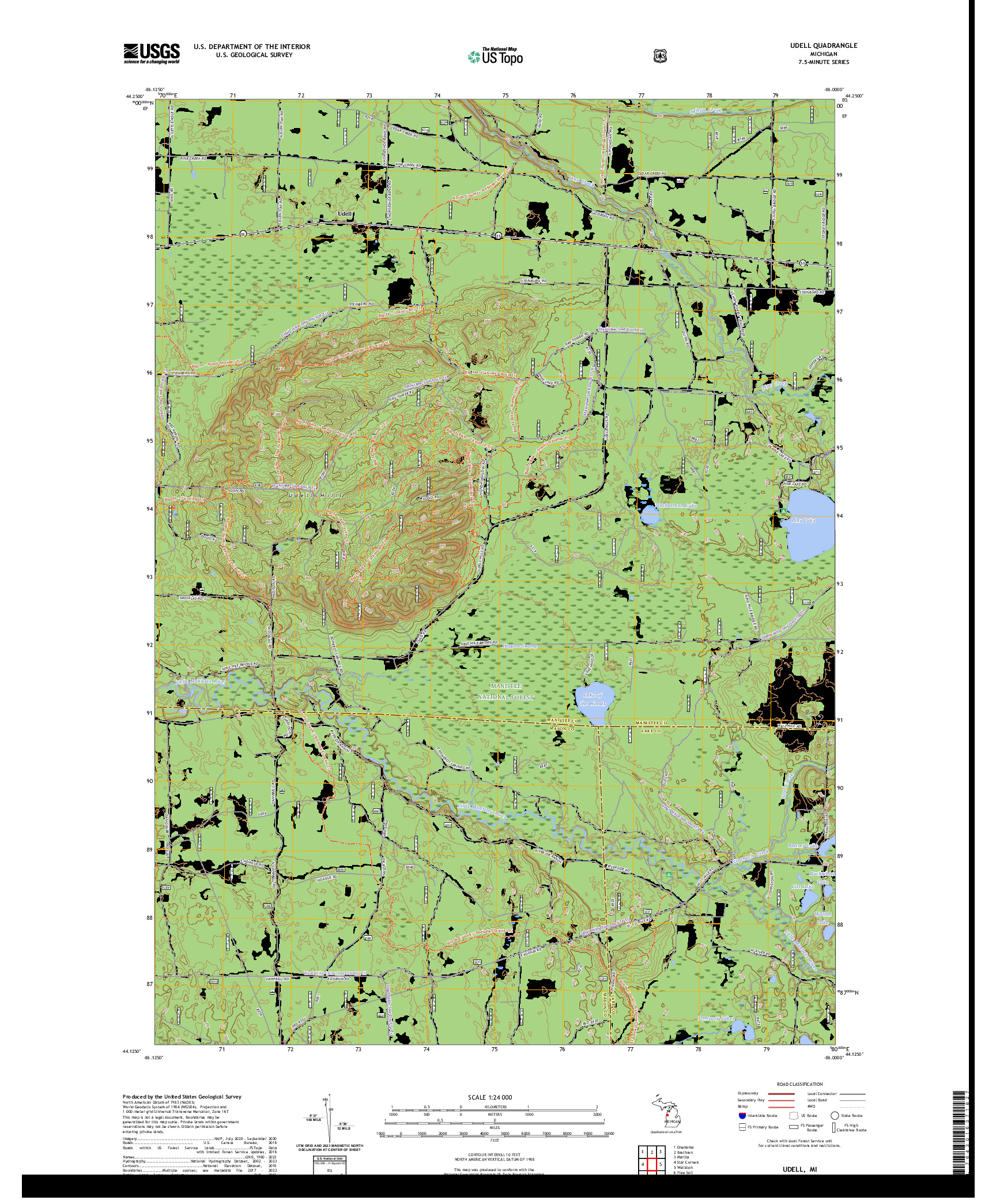 US TOPO 7.5-MINUTE MAP FOR UDELL, MI