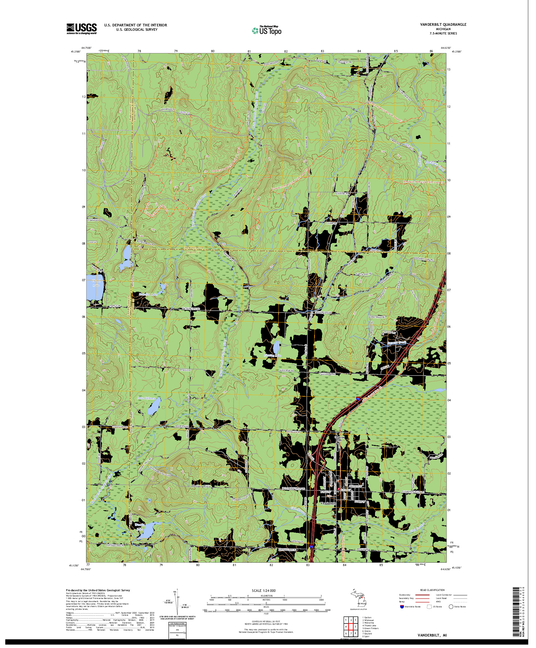 US TOPO 7.5-MINUTE MAP FOR VANDERBILT, MI