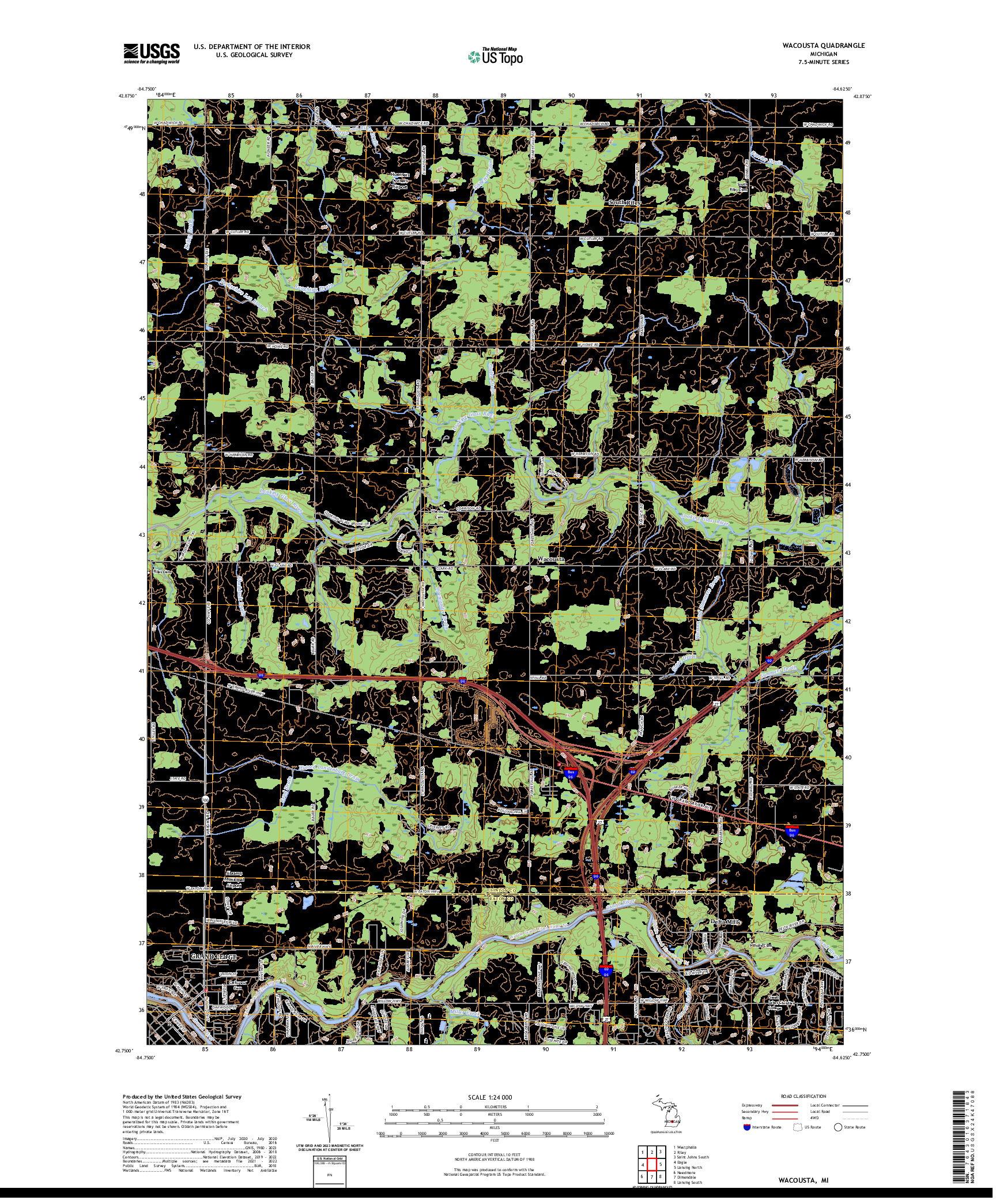 US TOPO 7.5-MINUTE MAP FOR WACOUSTA, MI