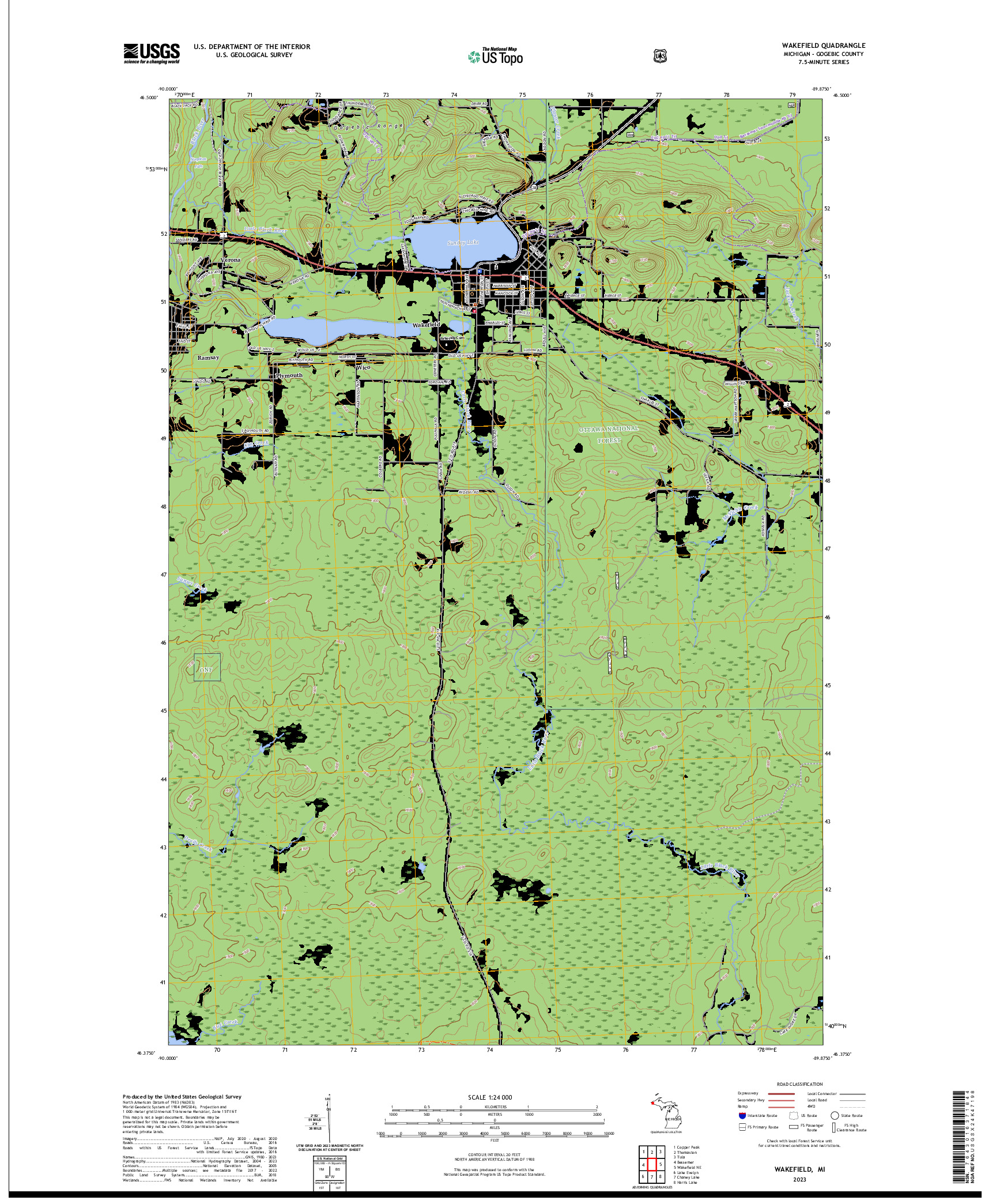 US TOPO 7.5-MINUTE MAP FOR WAKEFIELD, MI