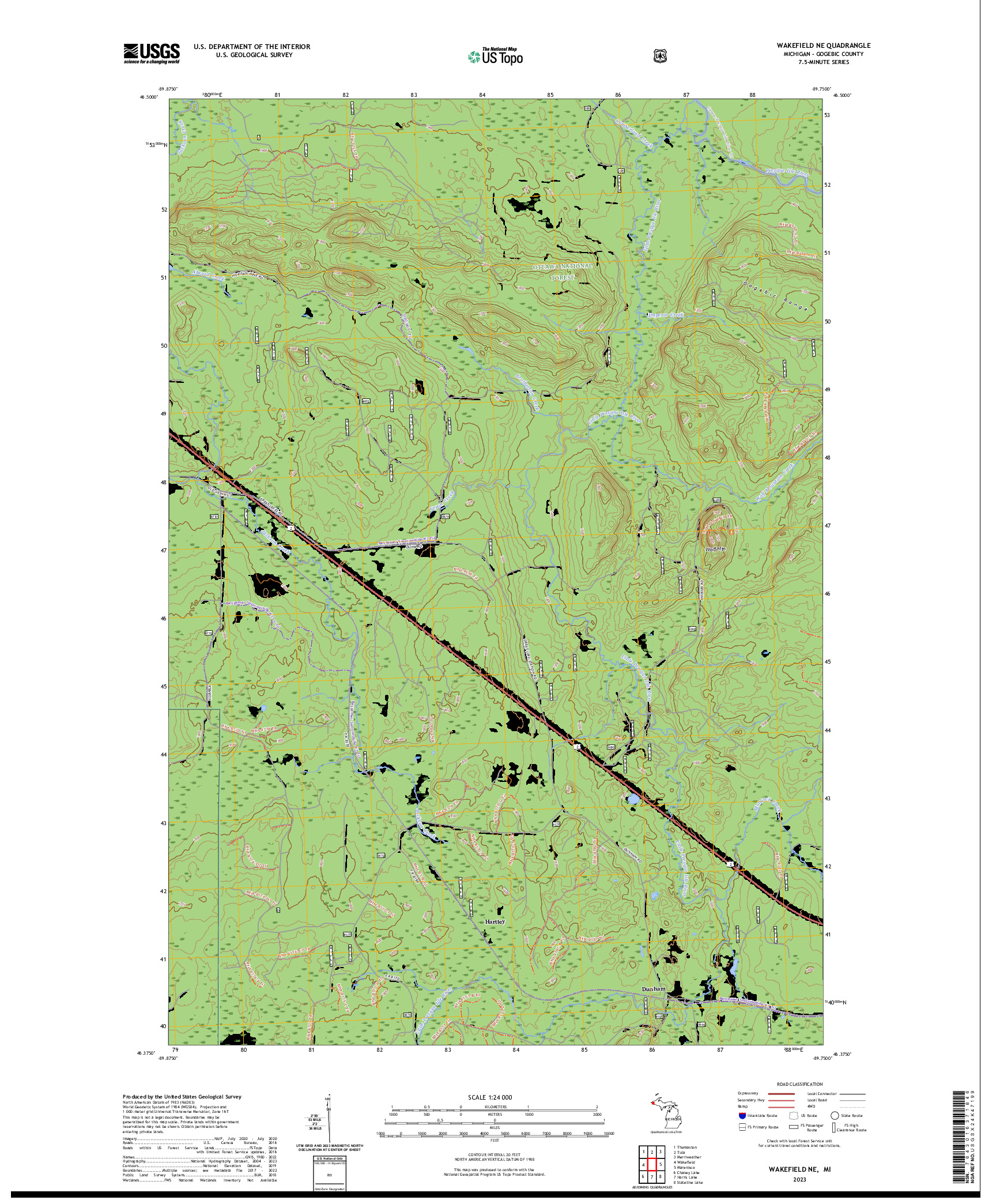 US TOPO 7.5-MINUTE MAP FOR WAKEFIELD NE, MI