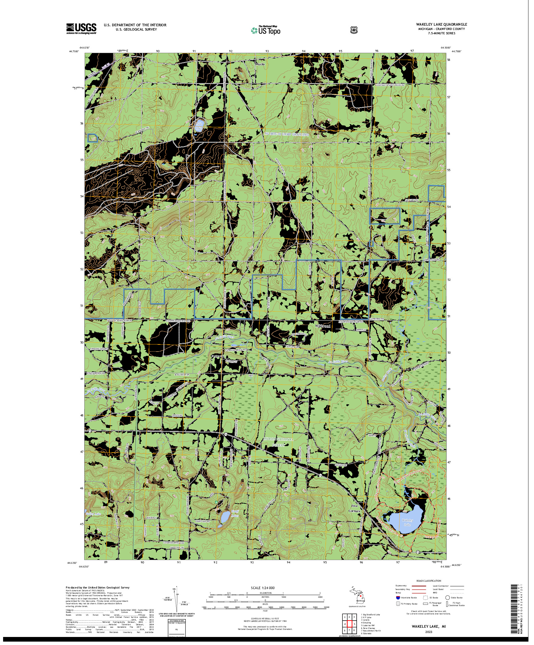 US TOPO 7.5-MINUTE MAP FOR WAKELEY LAKE, MI