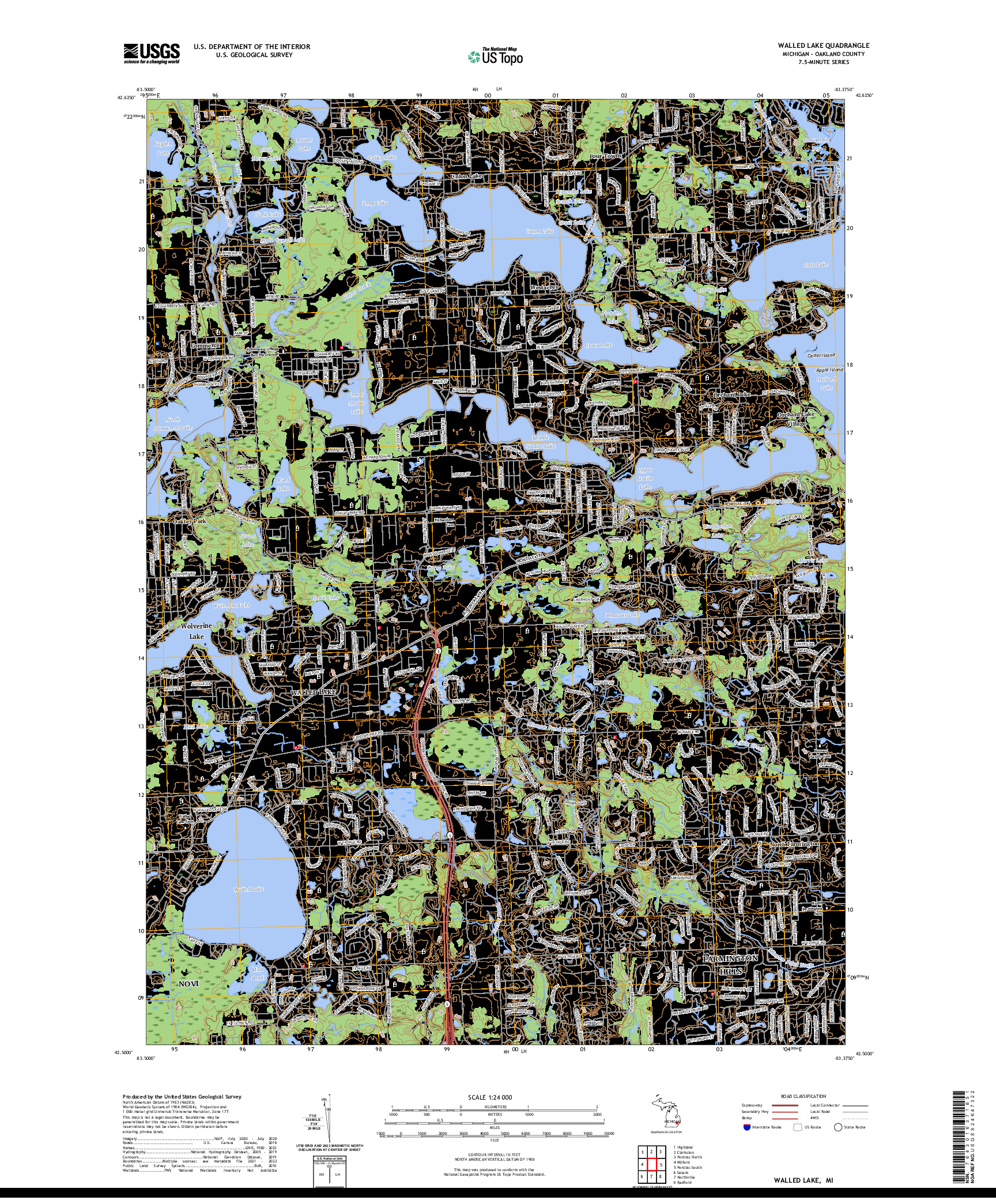 US TOPO 7.5-MINUTE MAP FOR WALLED LAKE, MI