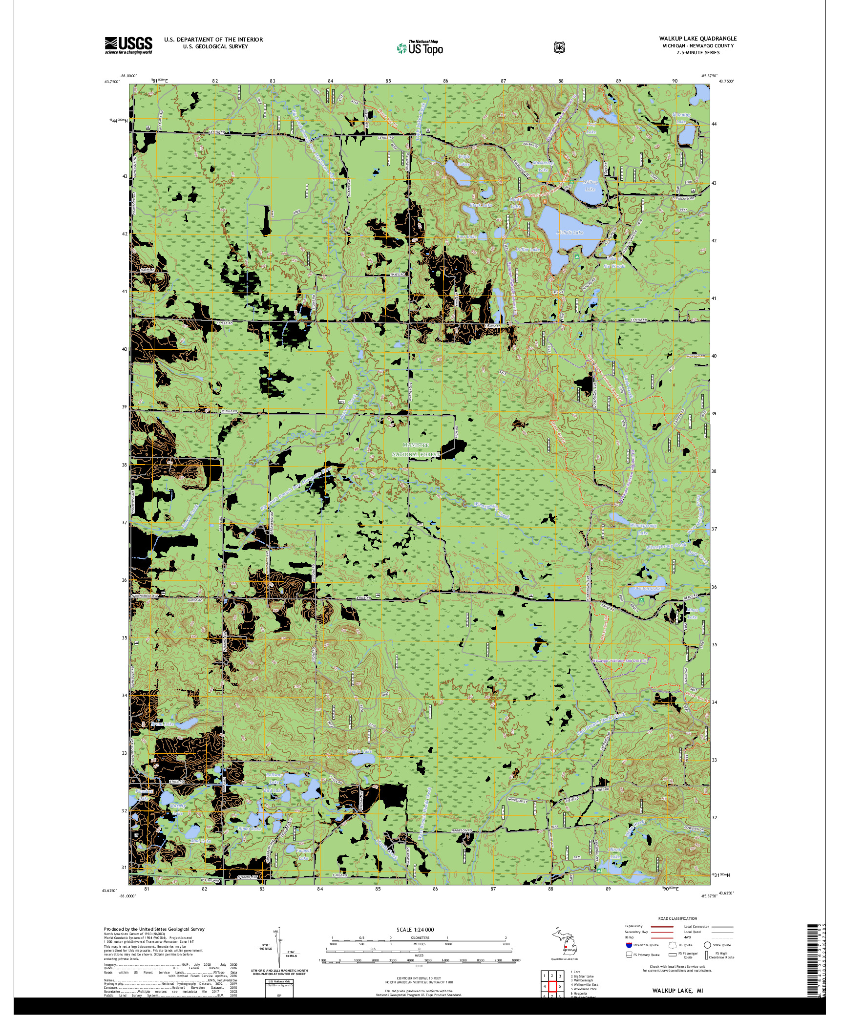 US TOPO 7.5-MINUTE MAP FOR WALKUP LAKE, MI