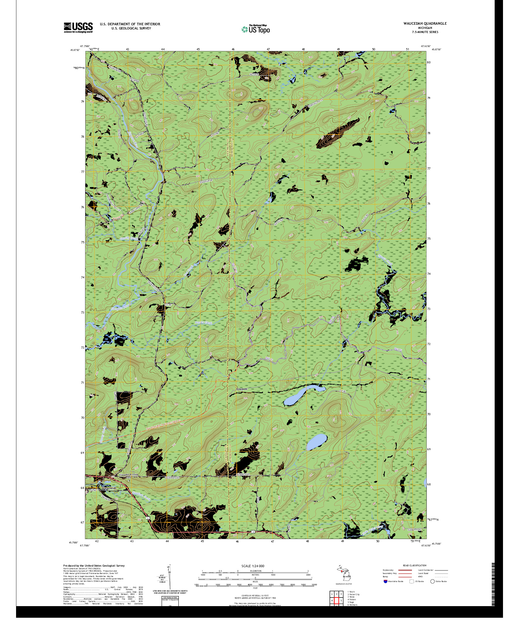 US TOPO 7.5-MINUTE MAP FOR WAUCEDAH, MI