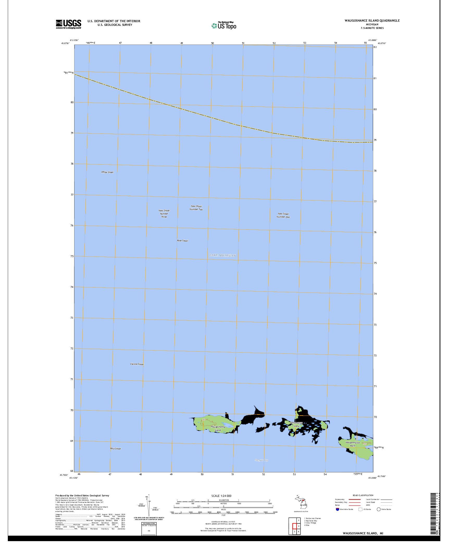 US TOPO 7.5-MINUTE MAP FOR WAUGOSHANCE ISLAND, MI