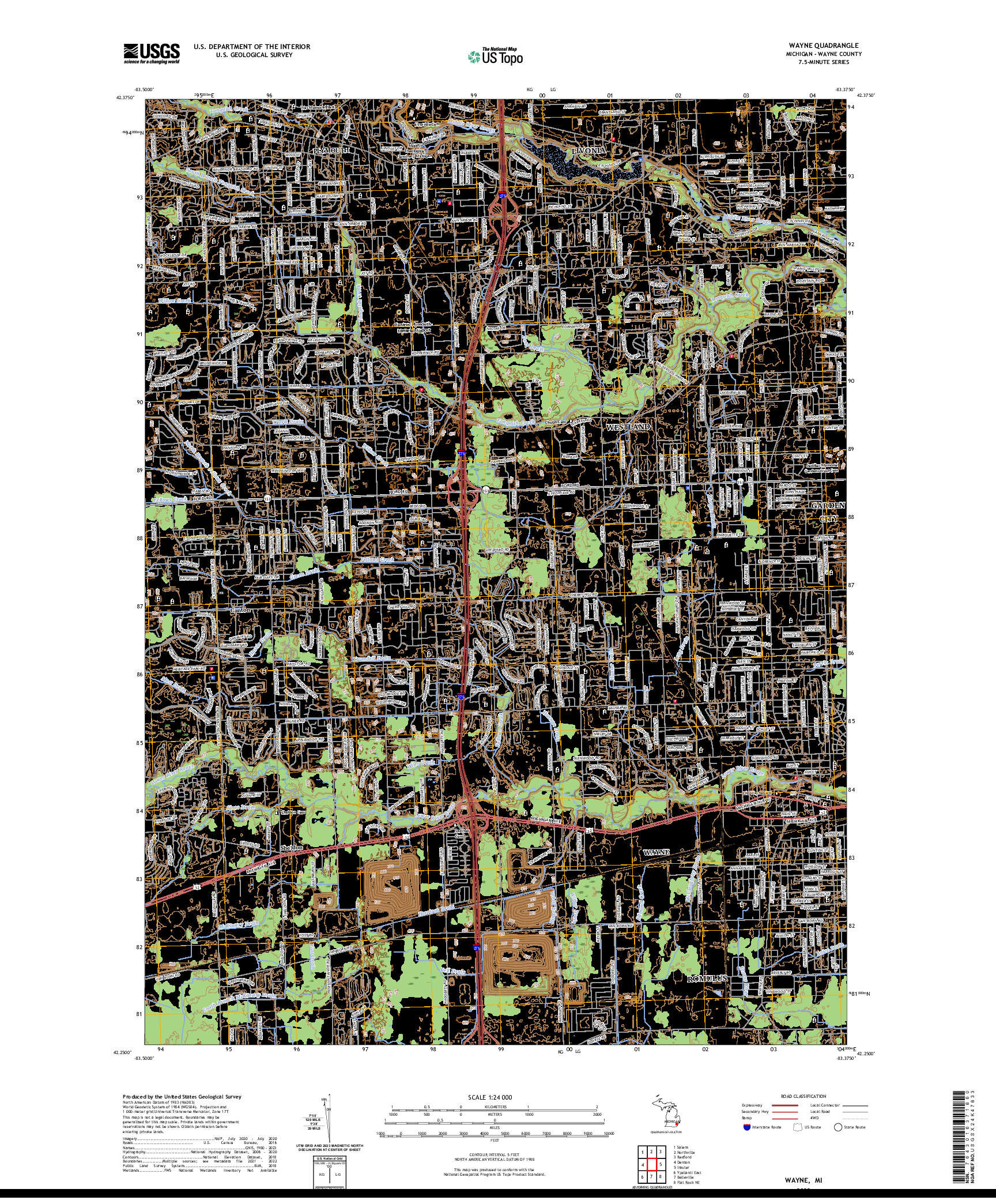 US TOPO 7.5-MINUTE MAP FOR WAYNE, MI