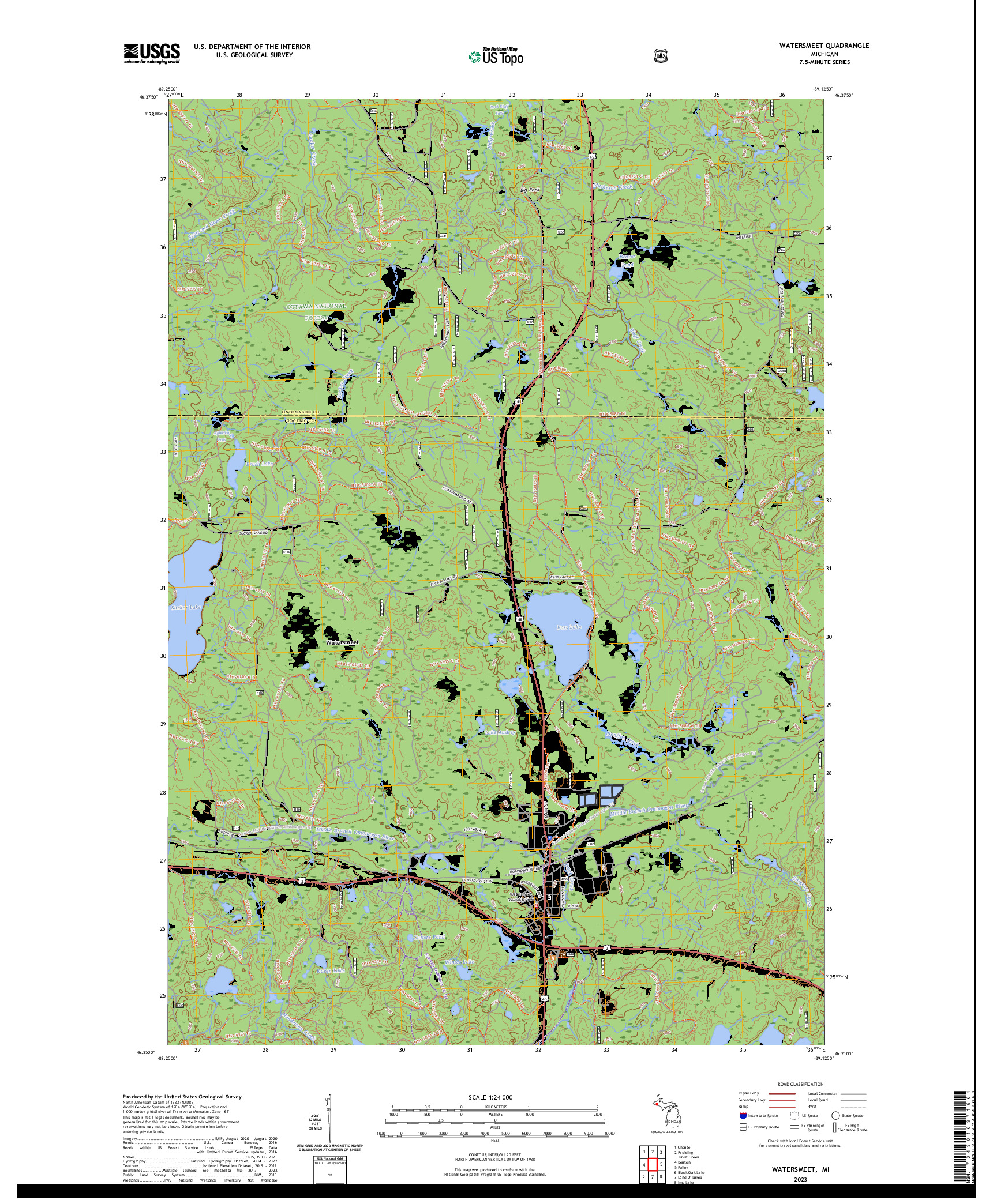 US TOPO 7.5-MINUTE MAP FOR WATERSMEET, MI