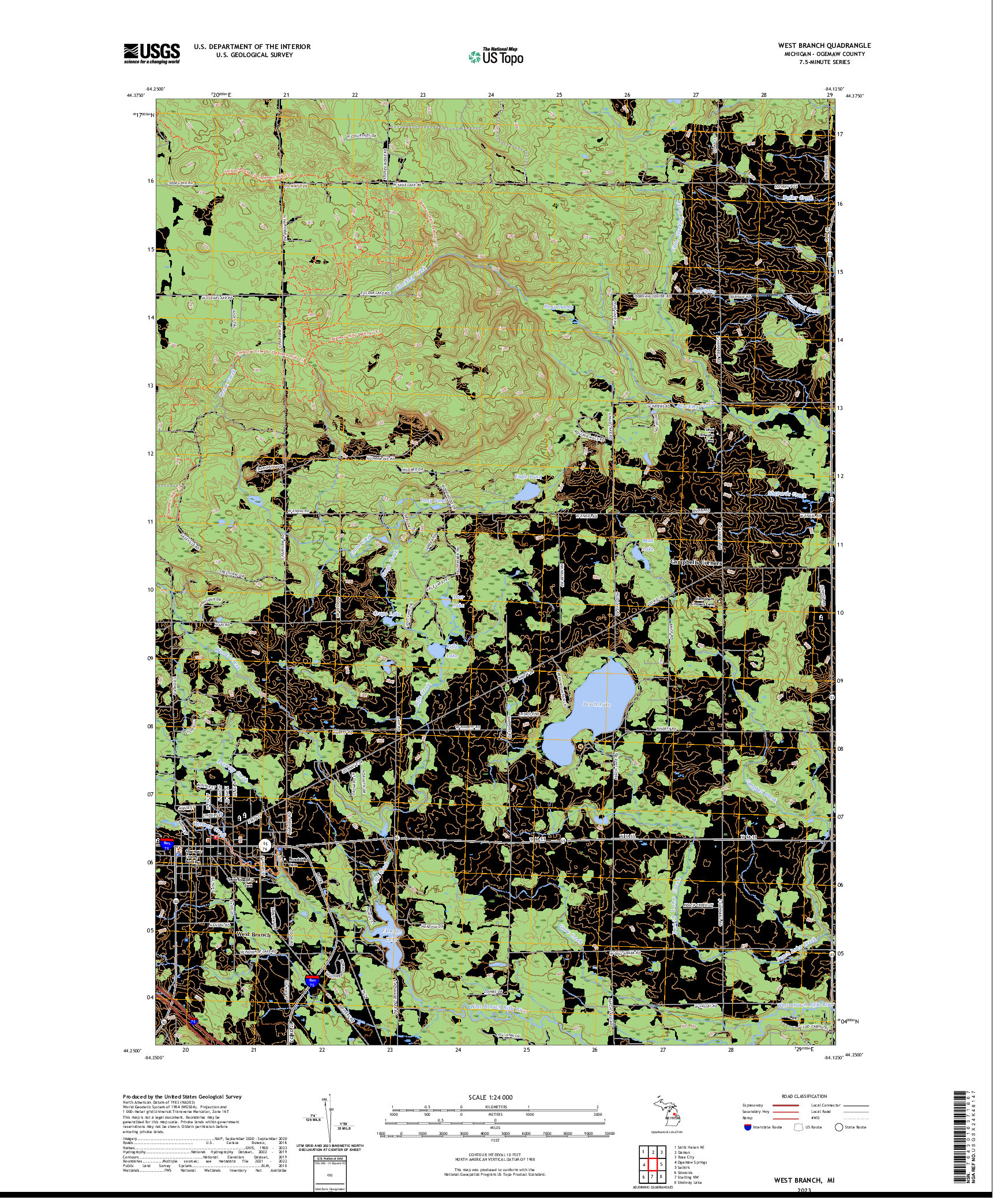 US TOPO 7.5-MINUTE MAP FOR WEST BRANCH, MI