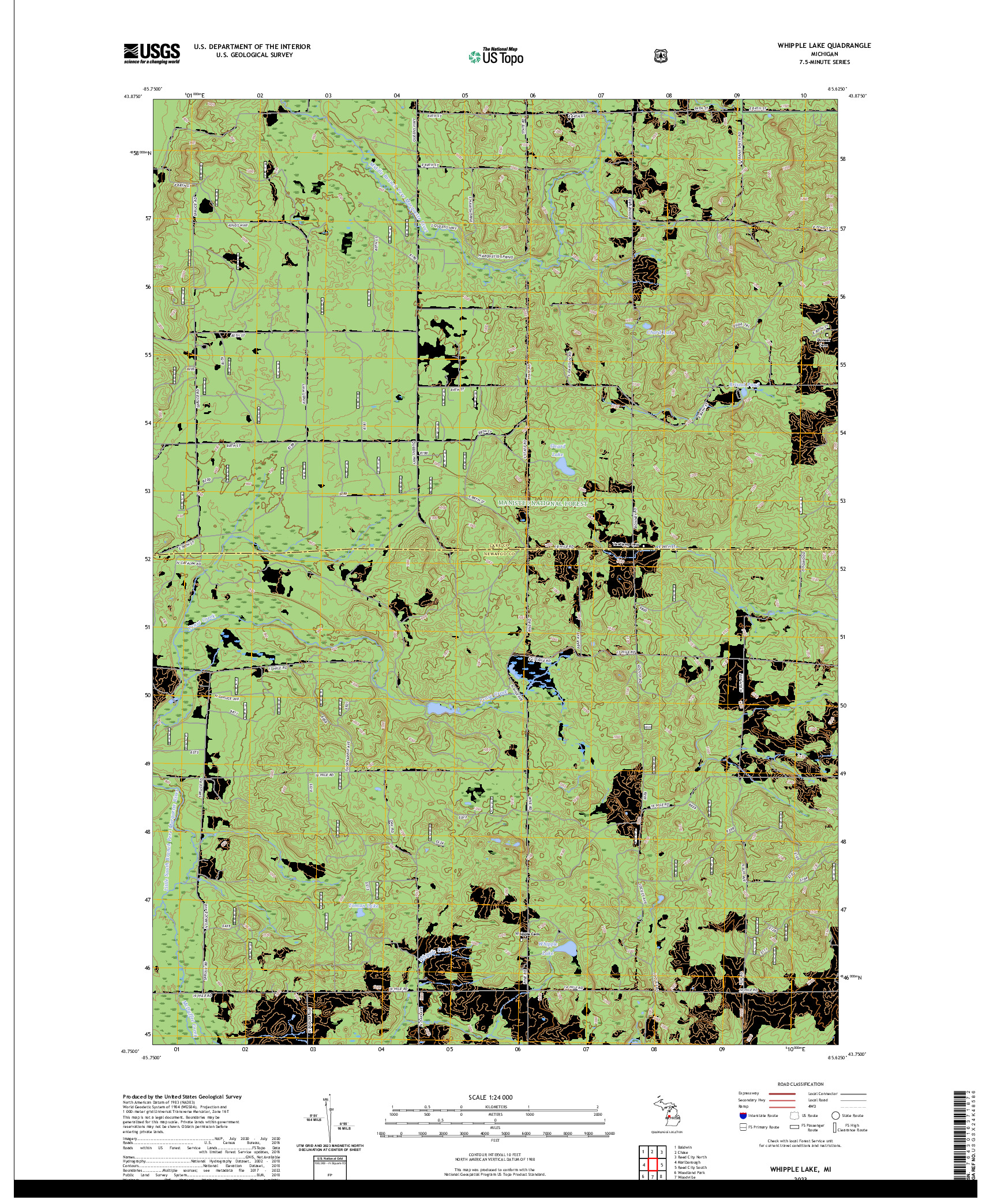 US TOPO 7.5-MINUTE MAP FOR WHIPPLE LAKE, MI