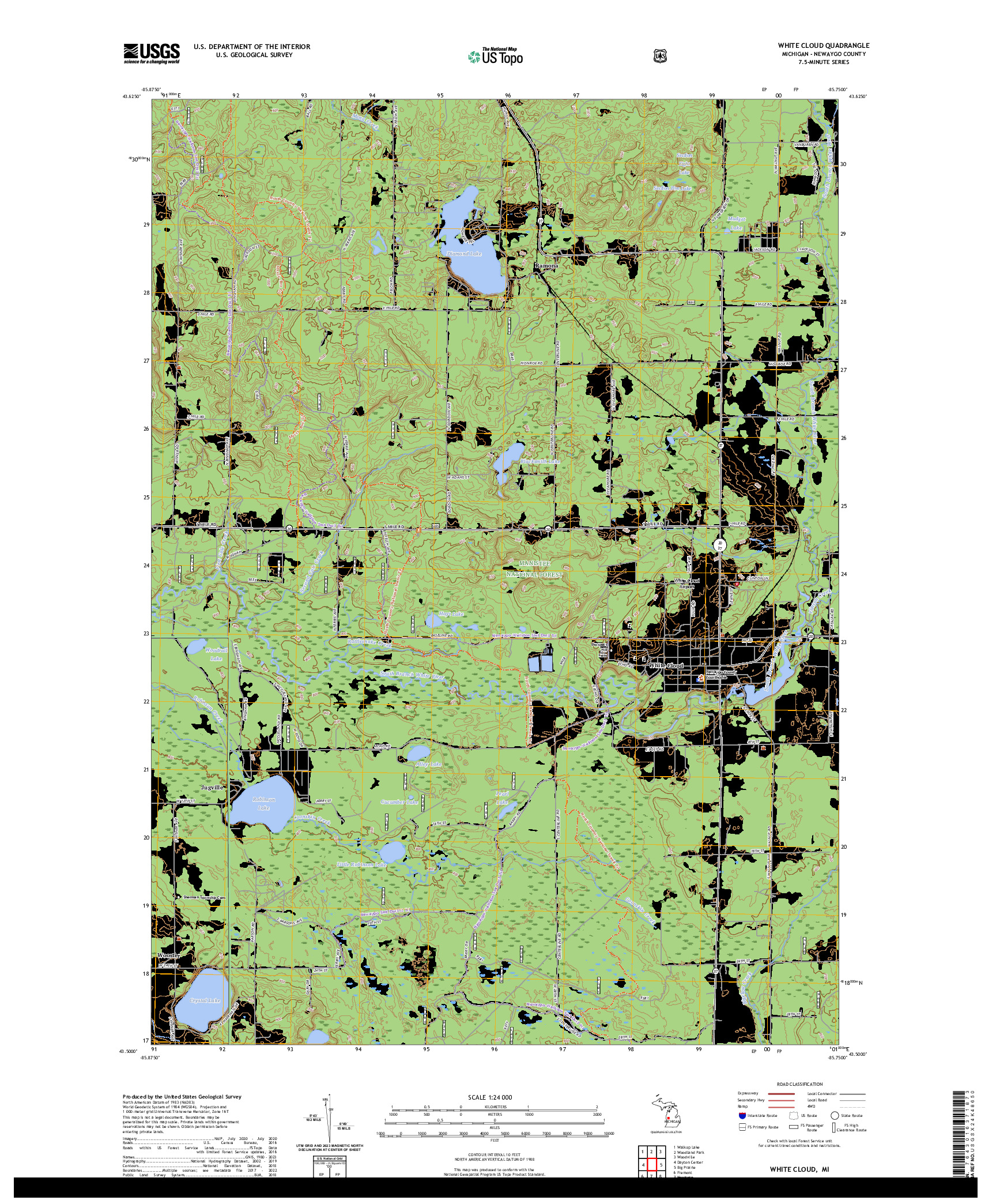 US TOPO 7.5-MINUTE MAP FOR WHITE CLOUD, MI