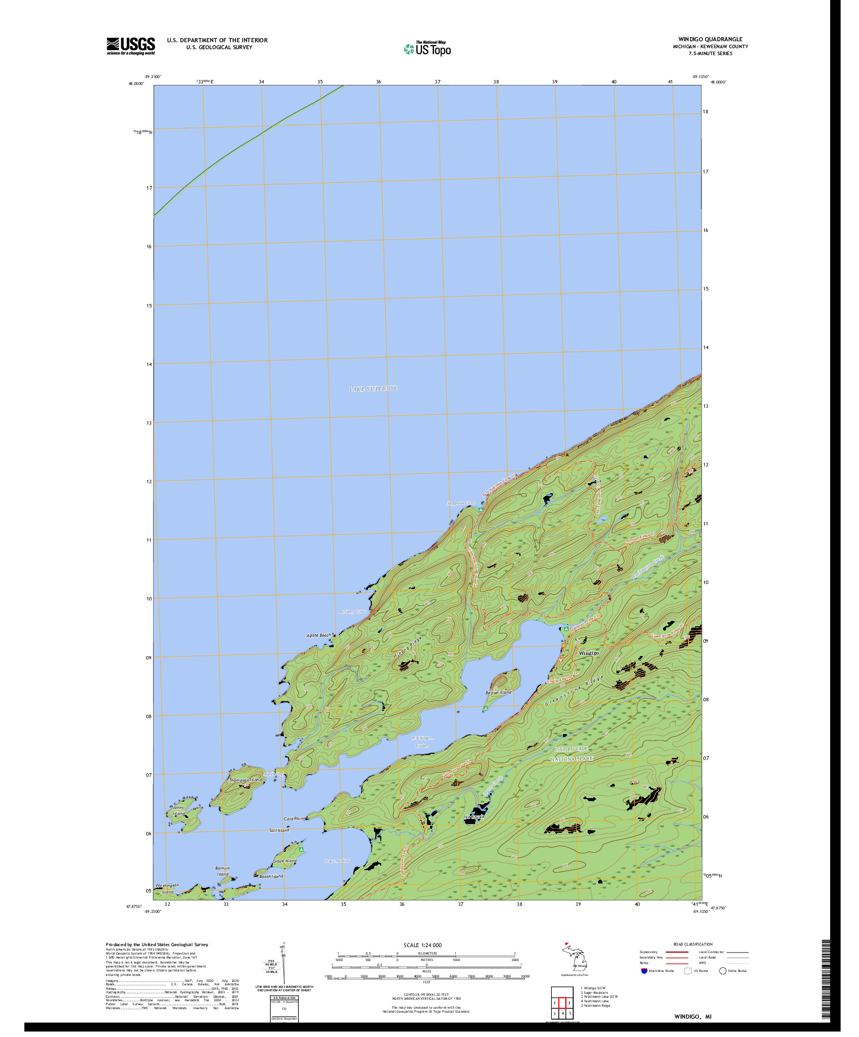 US TOPO 7.5-MINUTE MAP FOR WINDIGO, MI