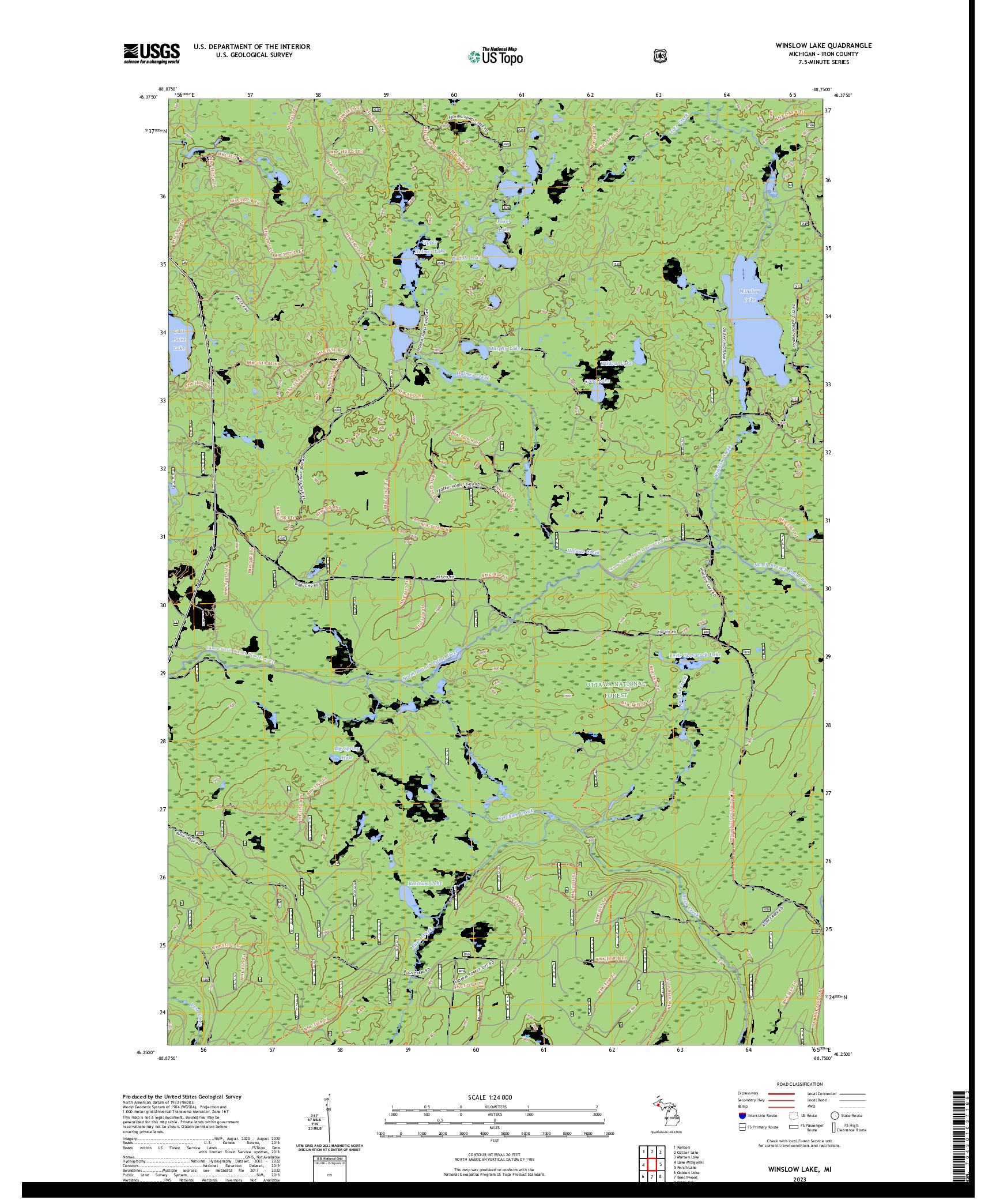 US TOPO 7.5-MINUTE MAP FOR WINSLOW LAKE, MI