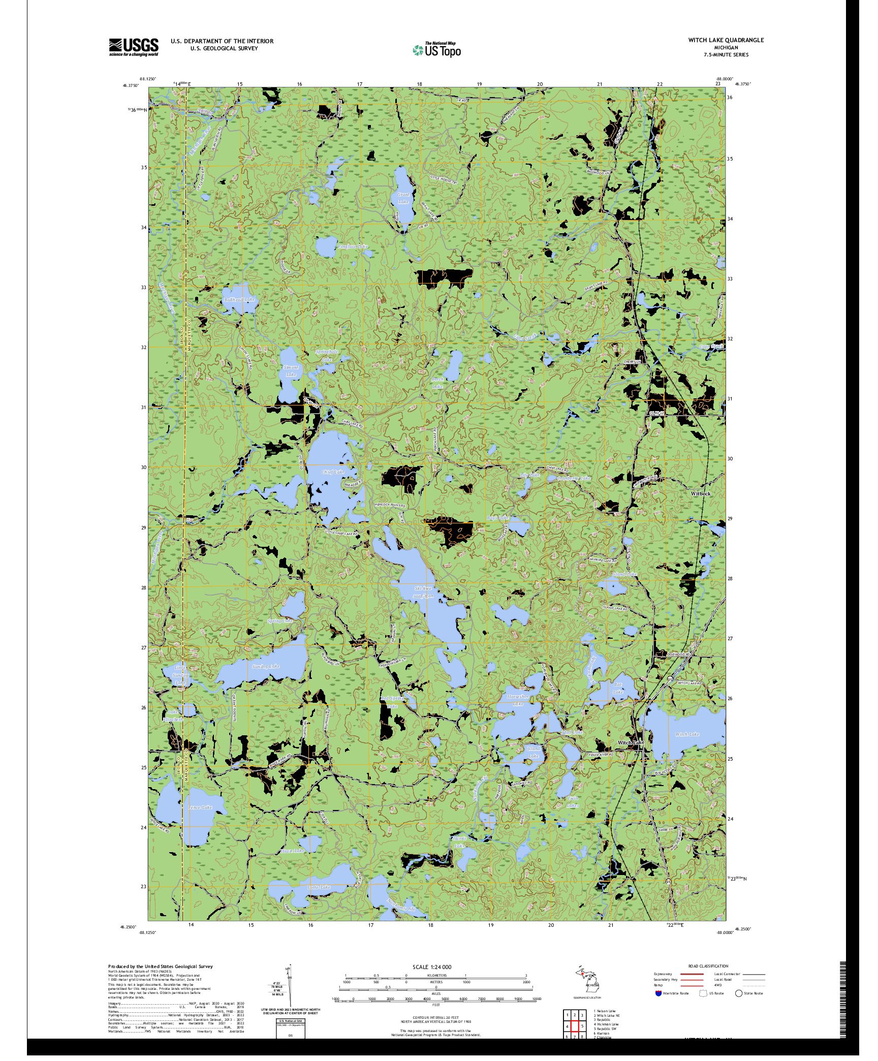 US TOPO 7.5-MINUTE MAP FOR WITCH LAKE, MI