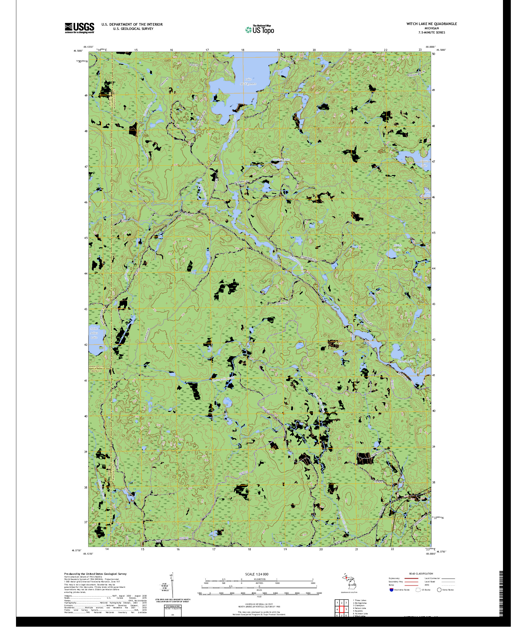 US TOPO 7.5-MINUTE MAP FOR WITCH LAKE NE, MI