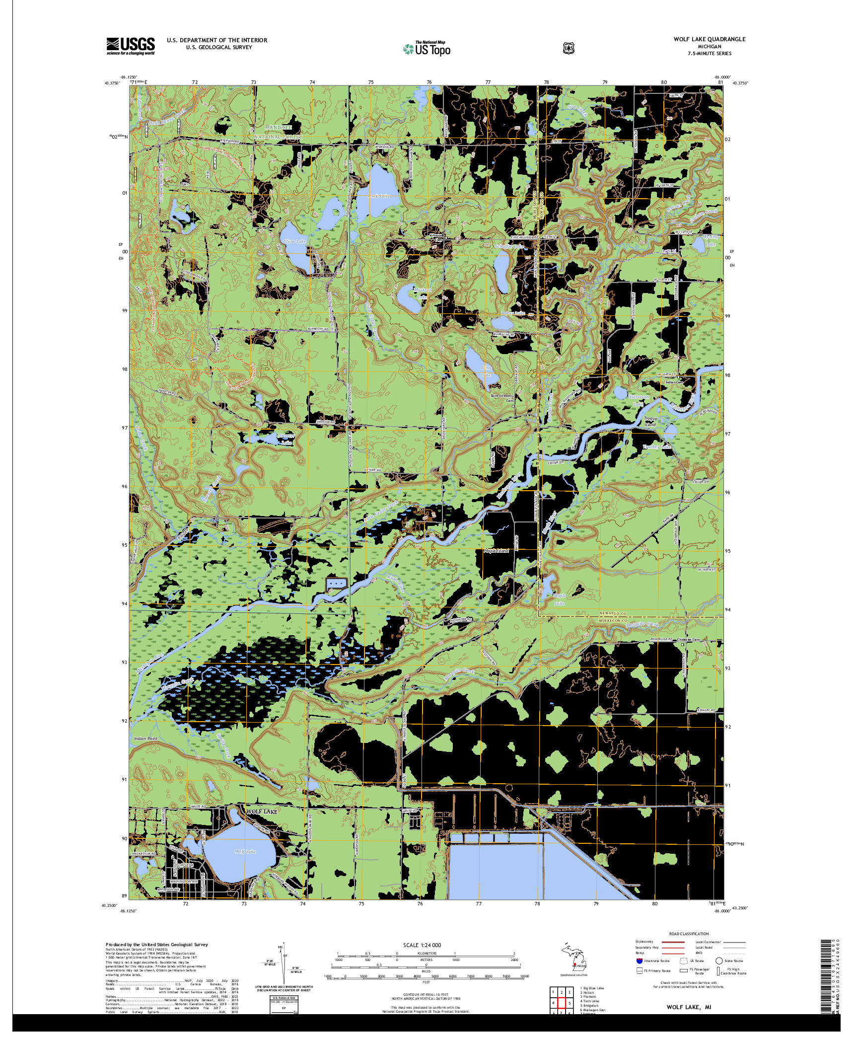 US TOPO 7.5-MINUTE MAP FOR WOLF LAKE, MI