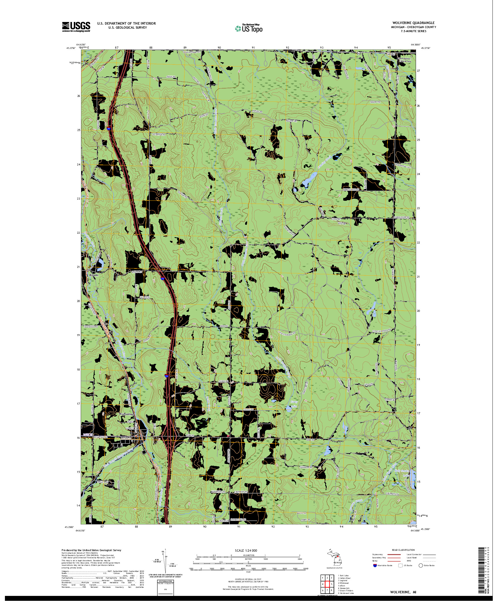 US TOPO 7.5-MINUTE MAP FOR WOLVERINE, MI