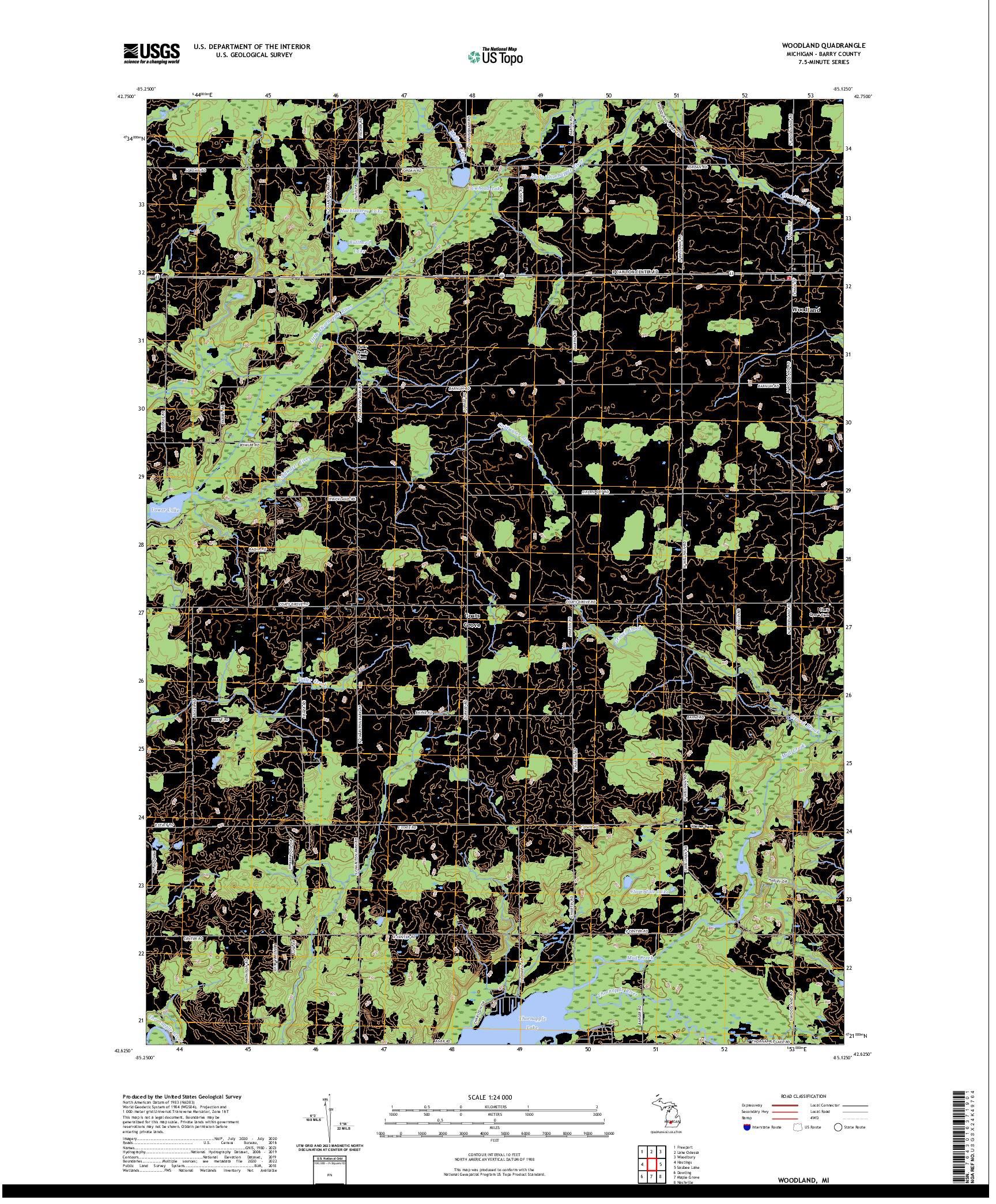 US TOPO 7.5-MINUTE MAP FOR WOODLAND, MI