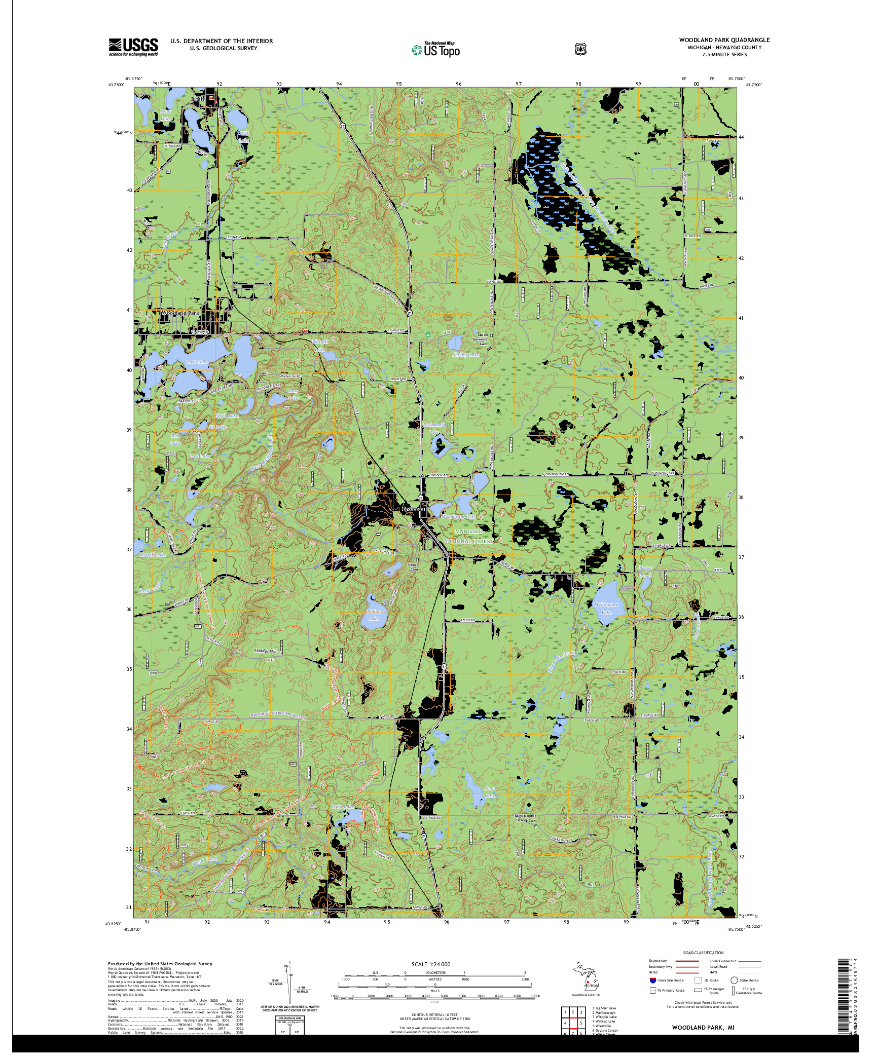 US TOPO 7.5-MINUTE MAP FOR WOODLAND PARK, MI