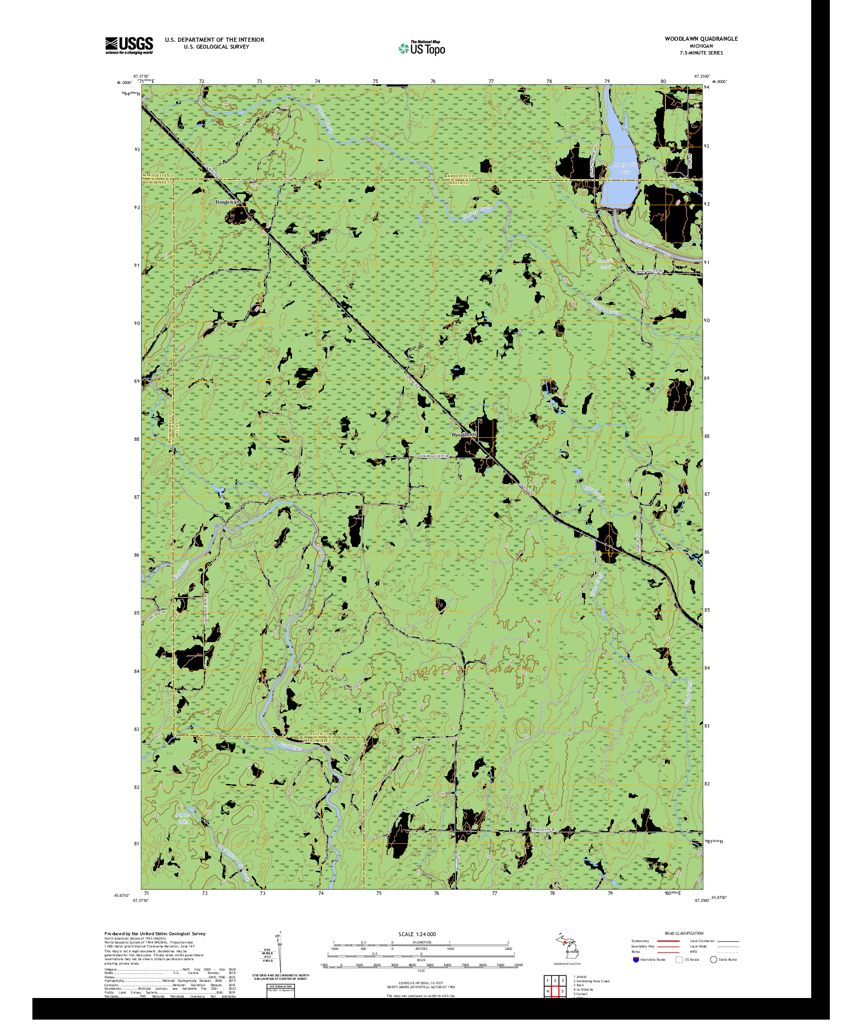 US TOPO 7.5-MINUTE MAP FOR WOODLAWN, MI