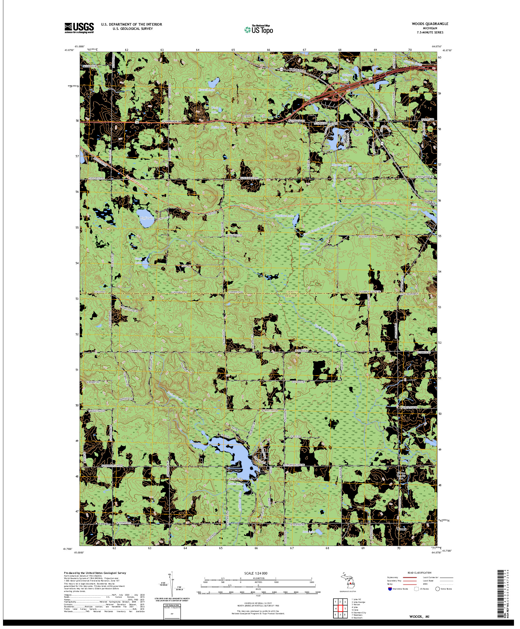 US TOPO 7.5-MINUTE MAP FOR WOODS, MI