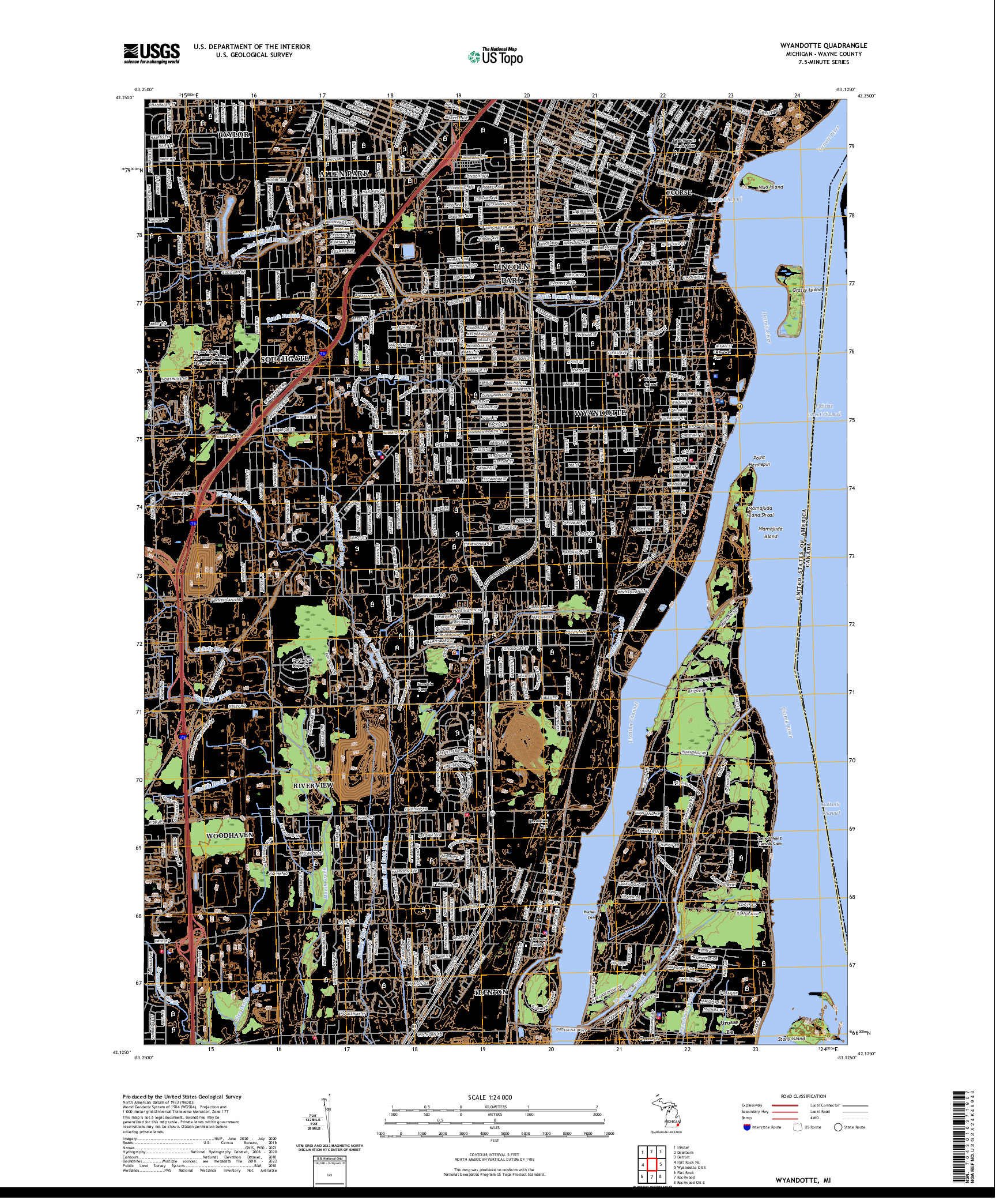 US TOPO 7.5-MINUTE MAP FOR WYANDOTTE, MI