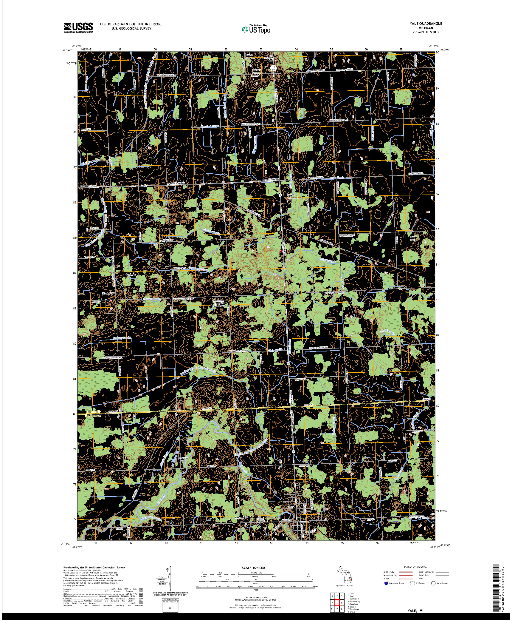 US TOPO 7.5-MINUTE MAP FOR YALE, MI