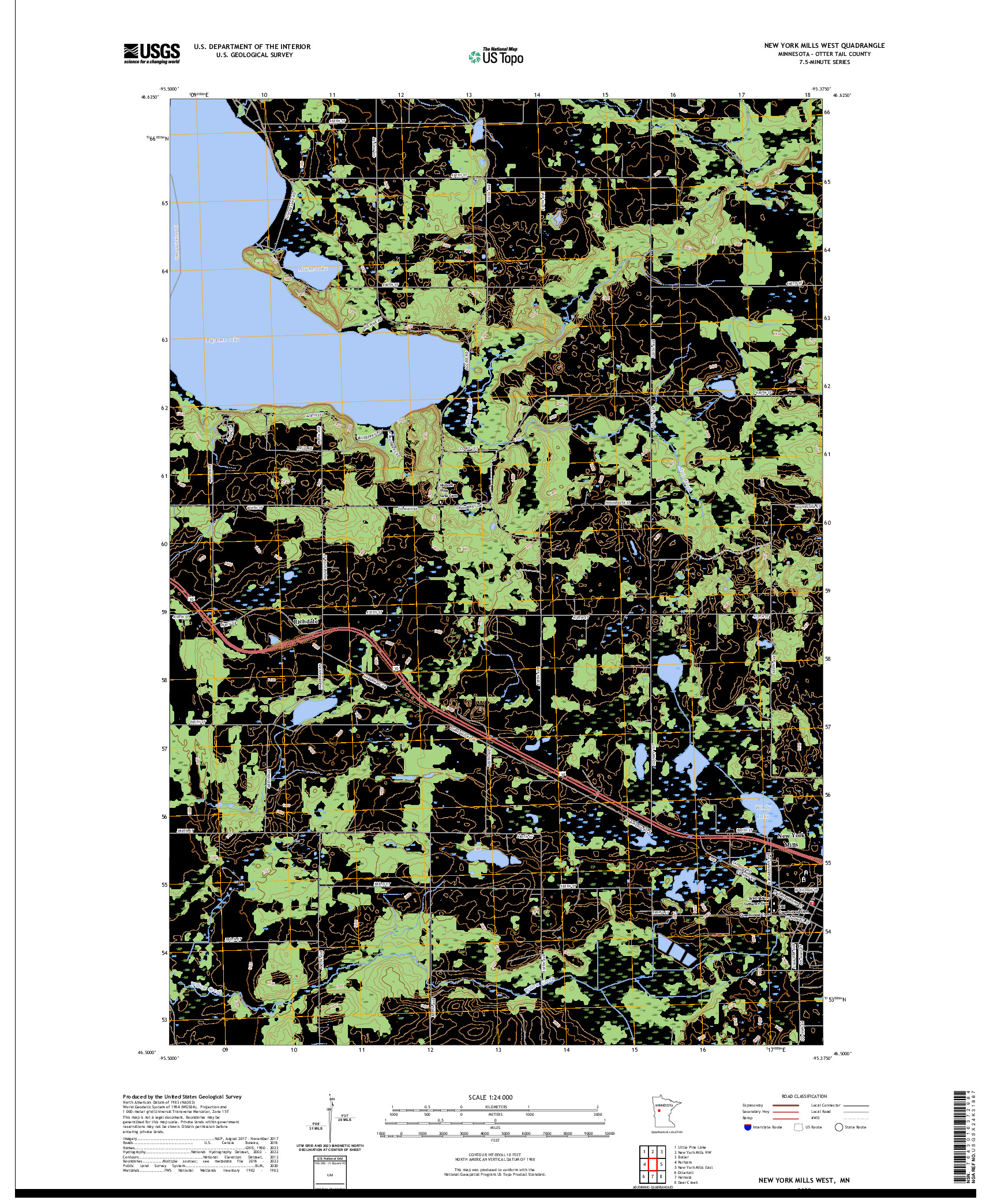 US TOPO 7.5-MINUTE MAP FOR NEW YORK MILLS WEST, MN