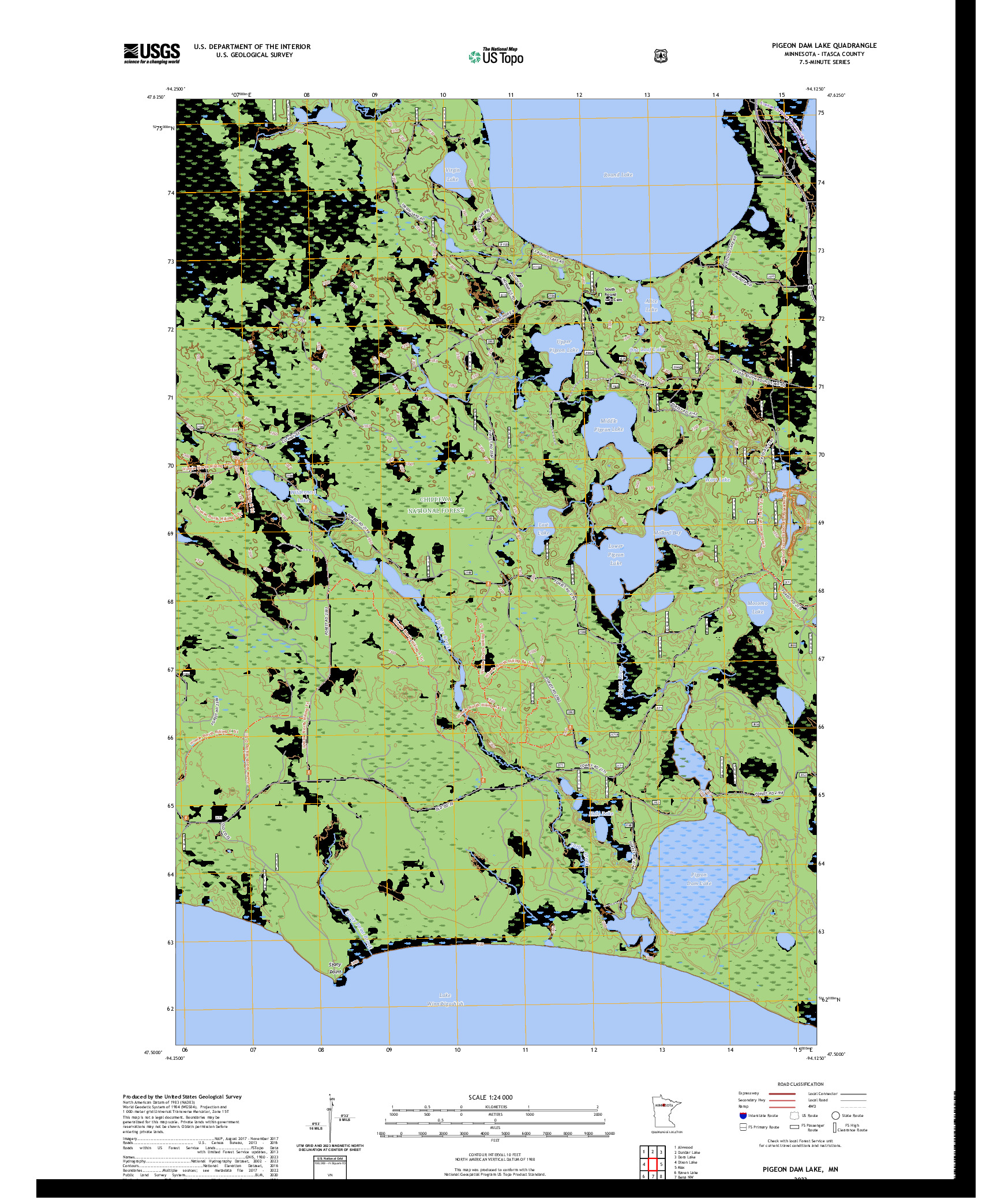 US TOPO 7.5-MINUTE MAP FOR PIGEON DAM LAKE, MN