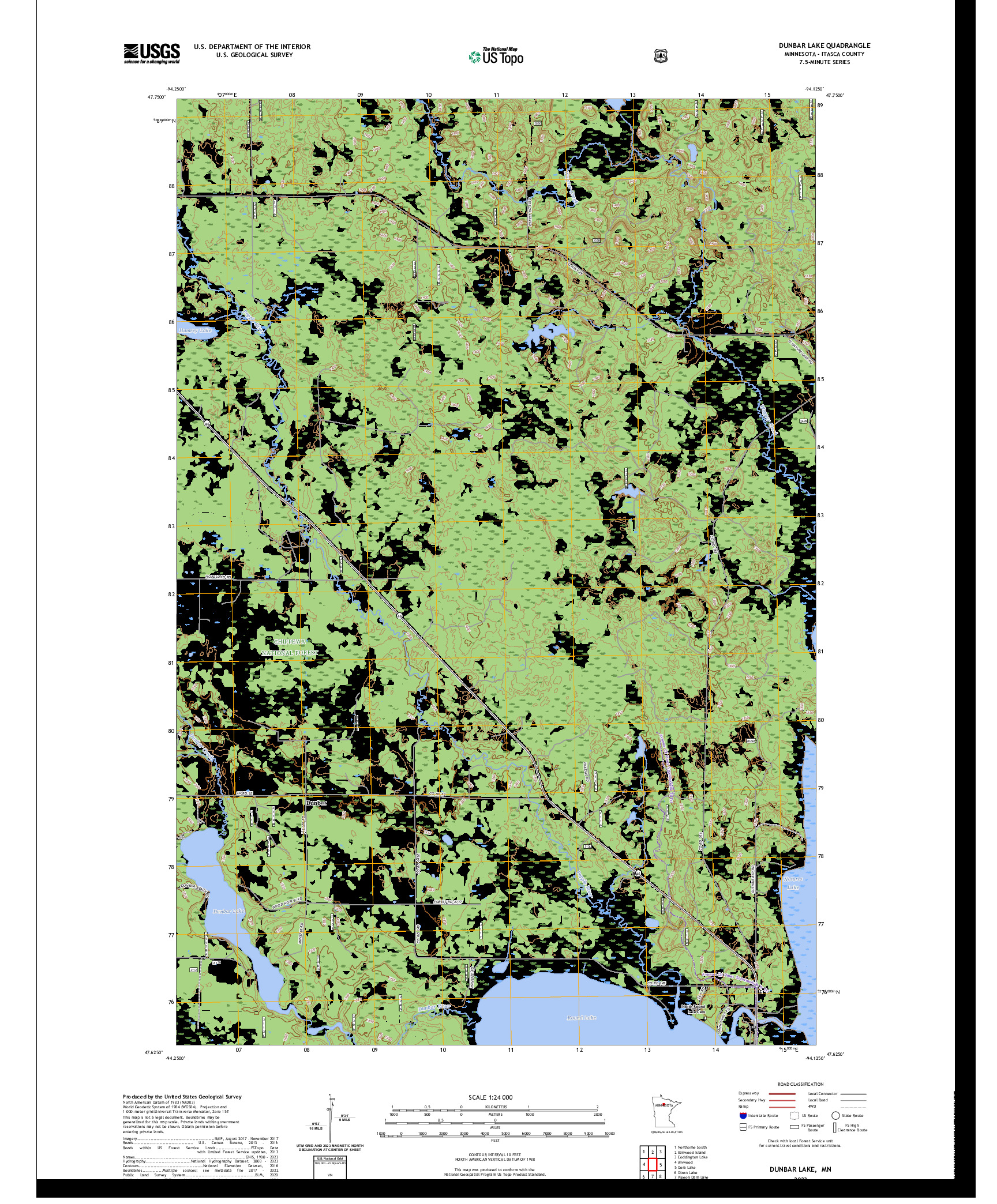 US TOPO 7.5-MINUTE MAP FOR DUNBAR LAKE, MN