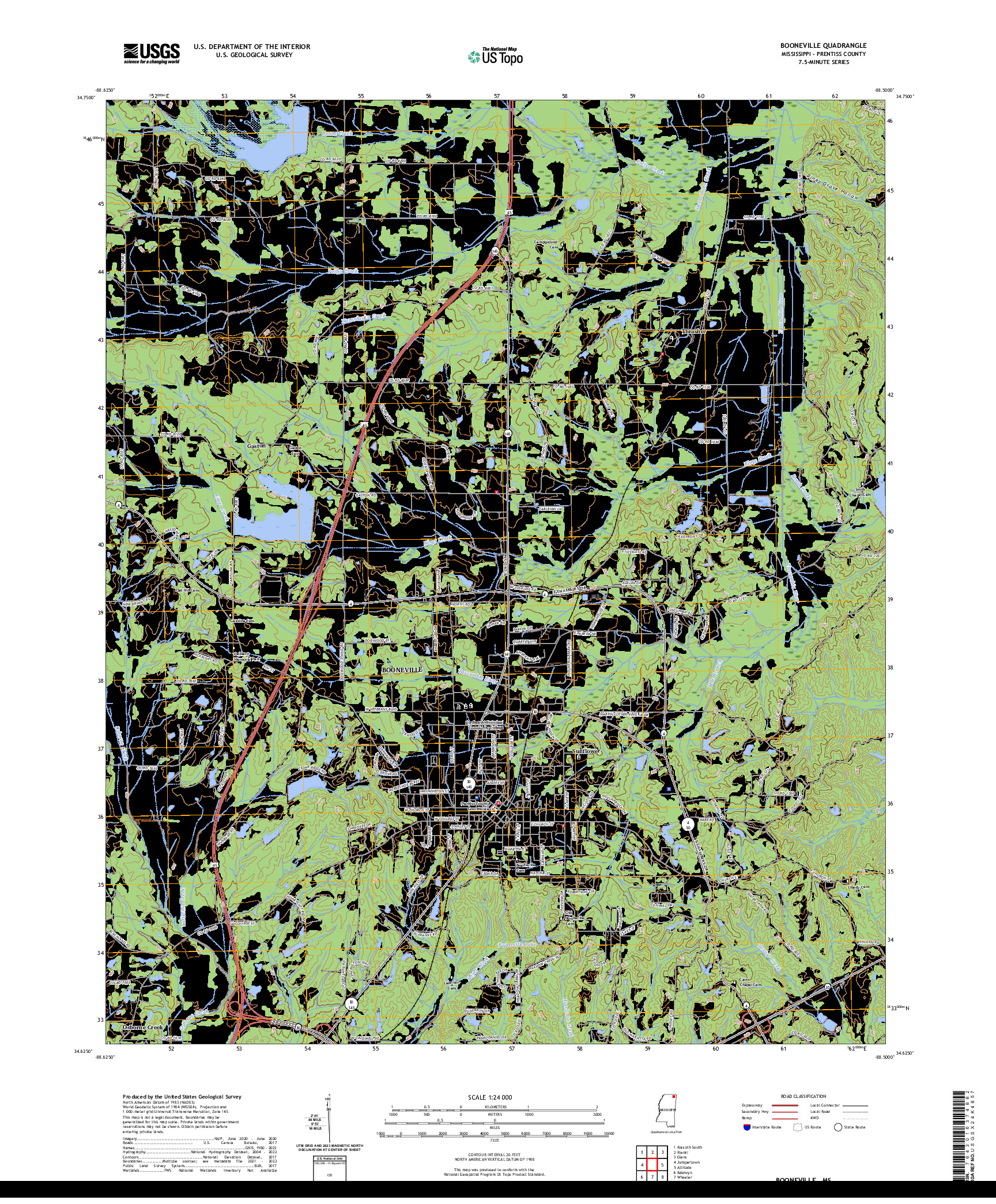 US TOPO 7.5-MINUTE MAP FOR BOONEVILLE, MS