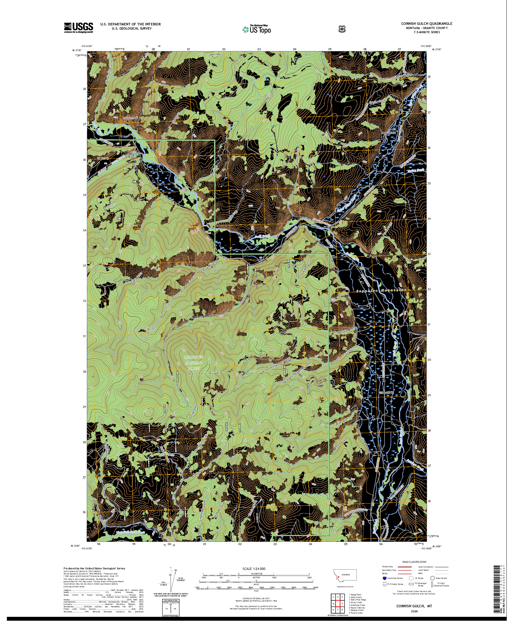 US TOPO 7.5-MINUTE MAP FOR CORNISH GULCH, MT