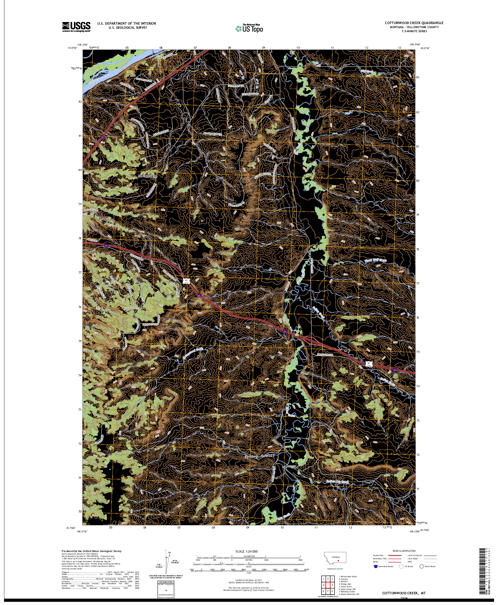 US TOPO 7.5-MINUTE MAP FOR COTTONWOOD CREEK, MT