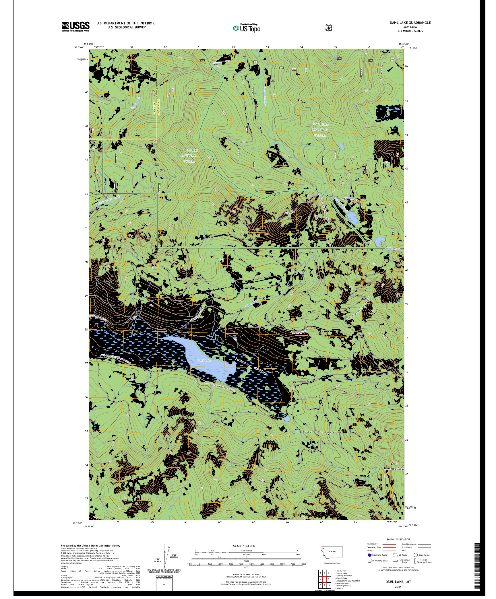 US TOPO 7.5-MINUTE MAP FOR DAHL LAKE, MT