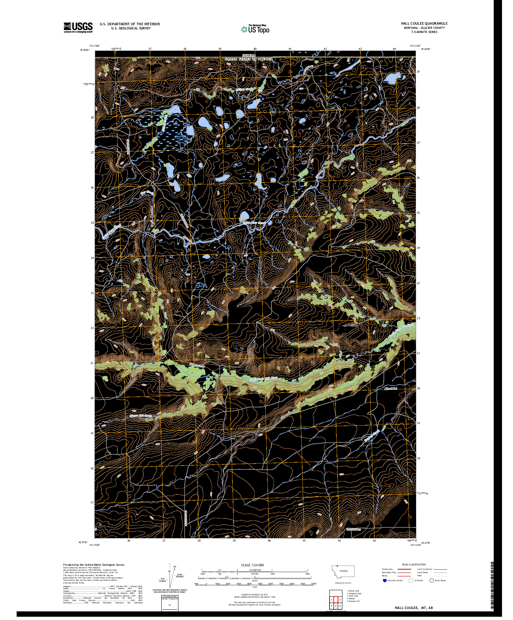 US TOPO 7.5-MINUTE MAP FOR HALL COULEE, MT,AB