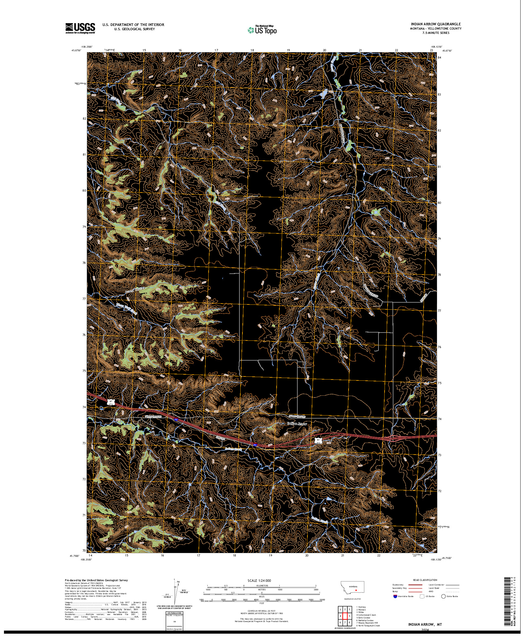 US TOPO 7.5-MINUTE MAP FOR INDIAN ARROW, MT