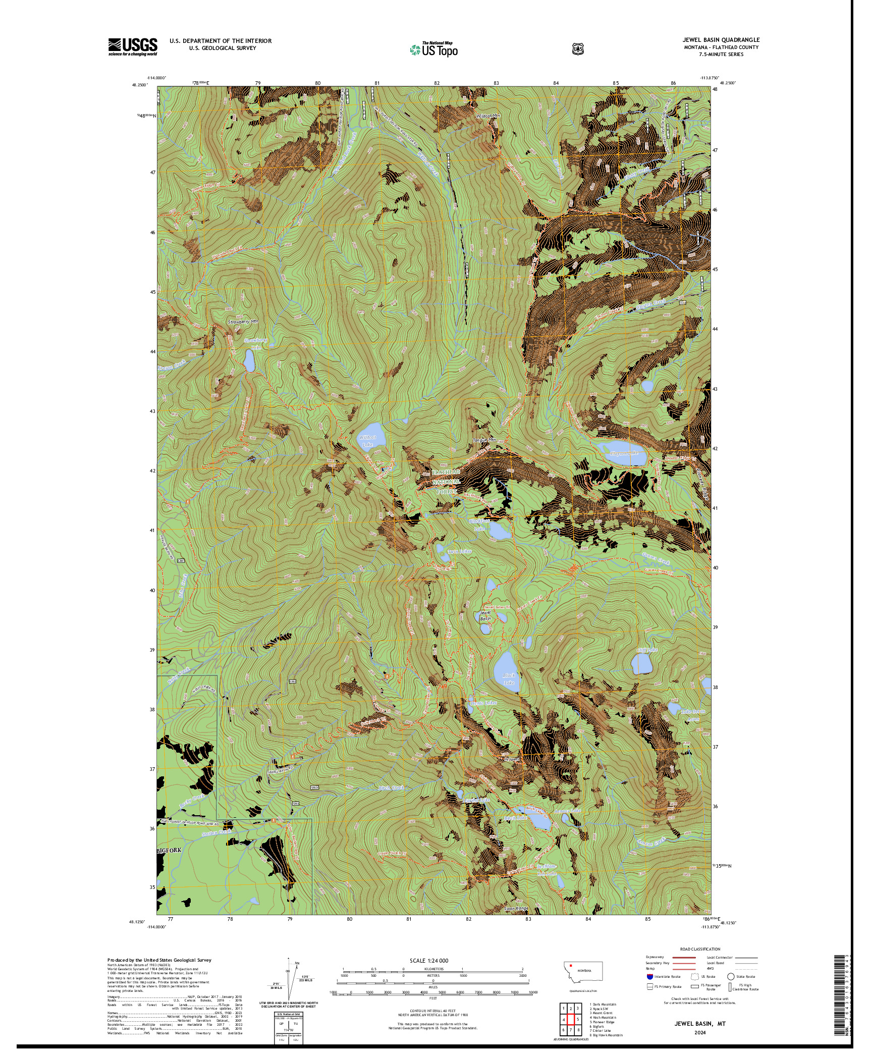 US TOPO 7.5-MINUTE MAP FOR JEWEL BASIN, MT