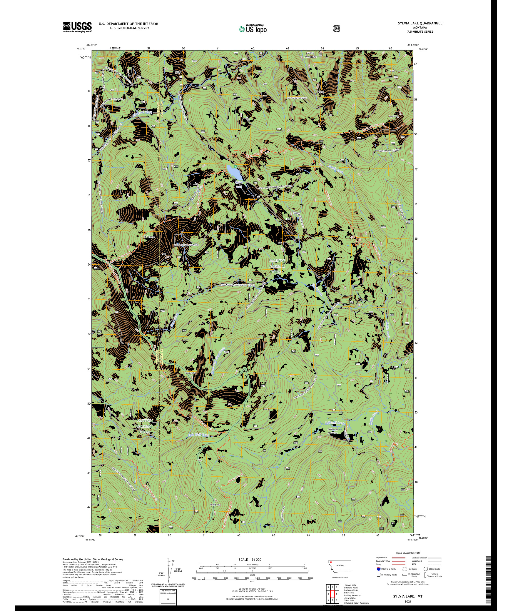 US TOPO 7.5-MINUTE MAP FOR SYLVIA LAKE, MT