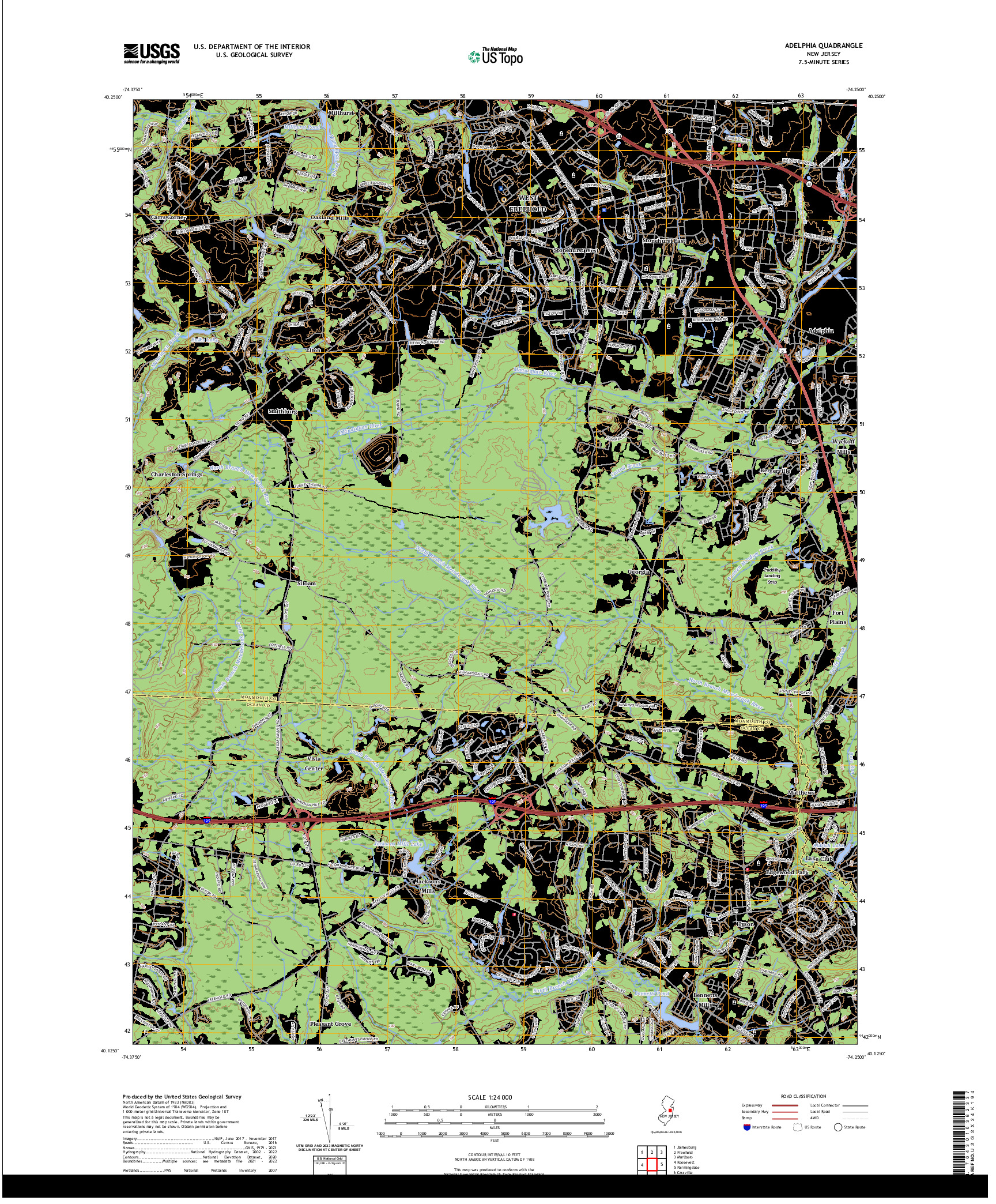 US TOPO 7.5-MINUTE MAP FOR ADELPHIA, NJ