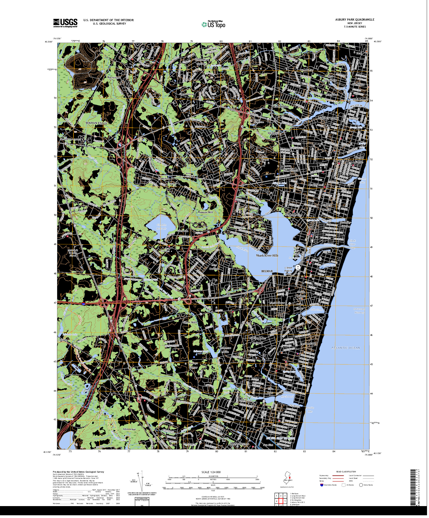 US TOPO 7.5-MINUTE MAP FOR ASBURY PARK, NJ