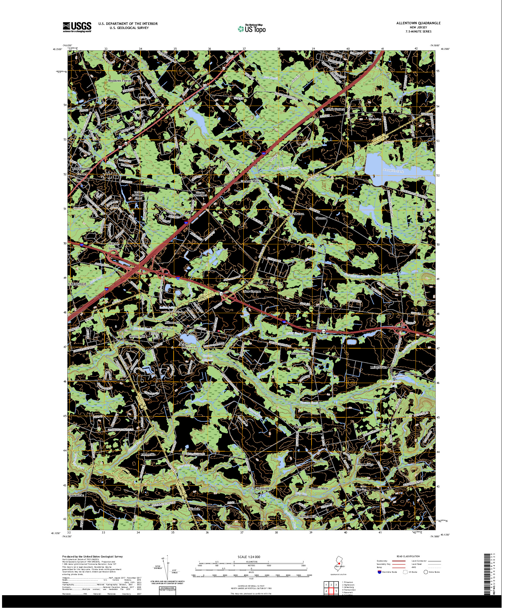 US TOPO 7.5-MINUTE MAP FOR ALLENTOWN, NJ