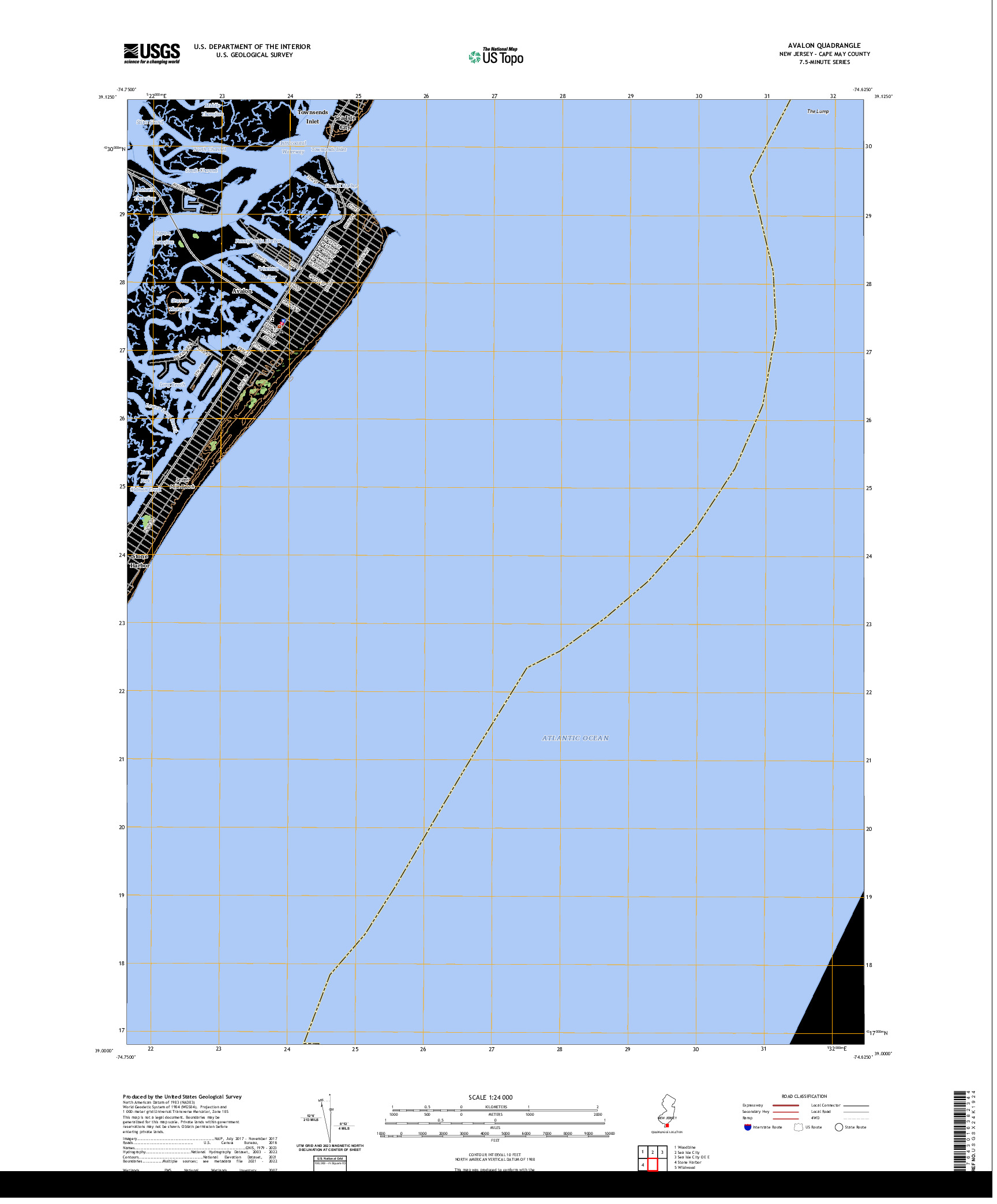 US TOPO 7.5-MINUTE MAP FOR AVALON, NJ